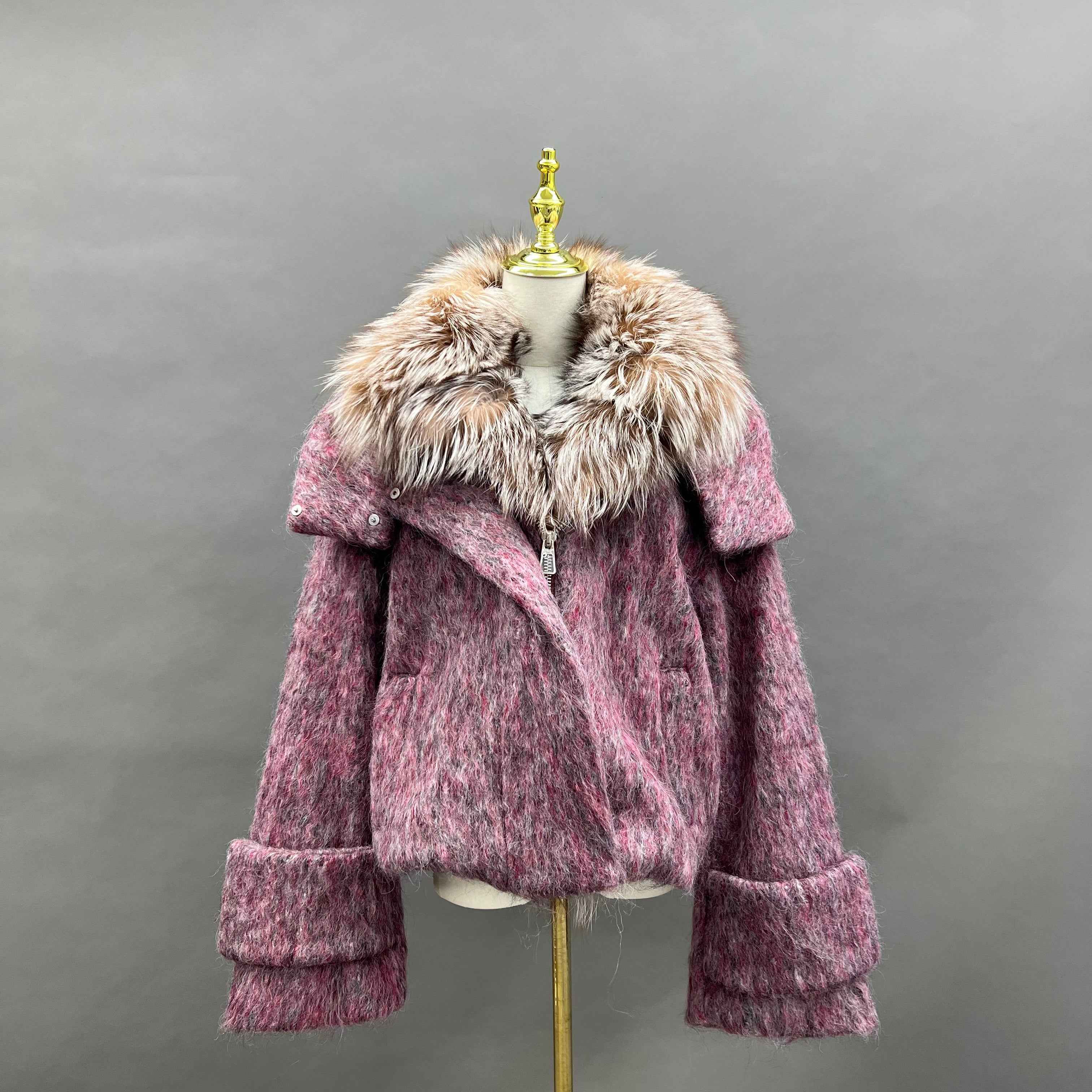 Women's Down Jacket with Golden Island Fox Fur Cuffs