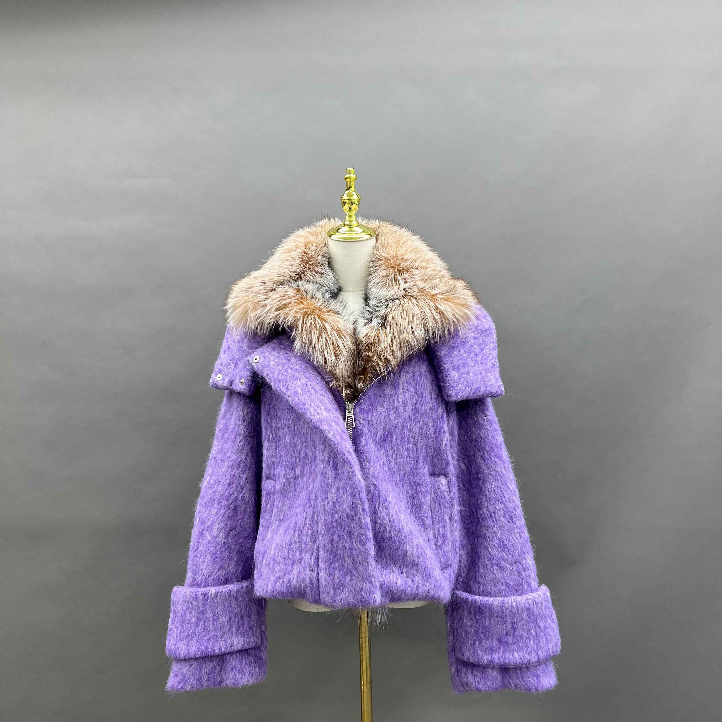 Women's Down Jacket with Golden Island Fox Fur Cuffs