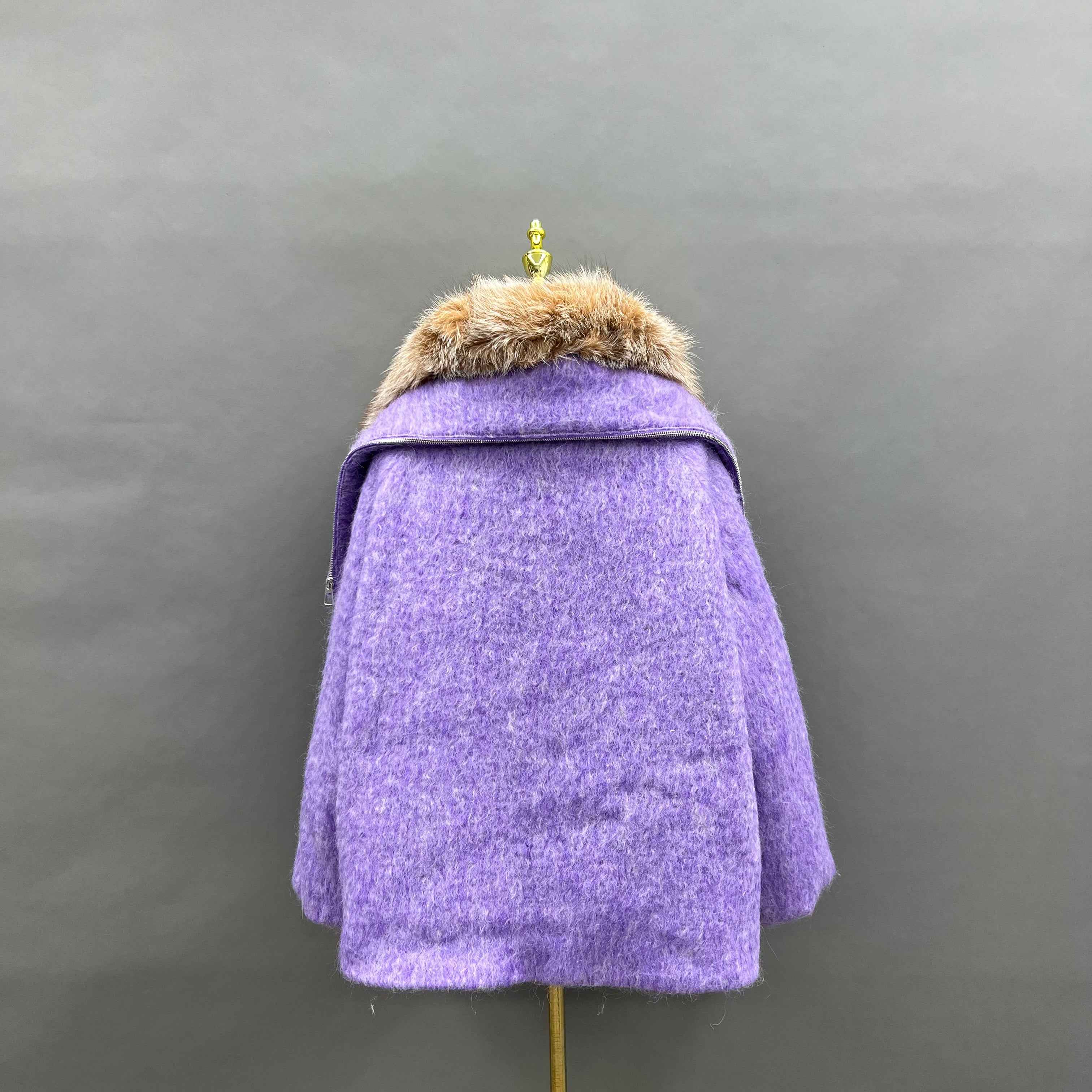 Women's Down Jacket with Asymmetrical Zipper and Golden Island Fox Fur Collar