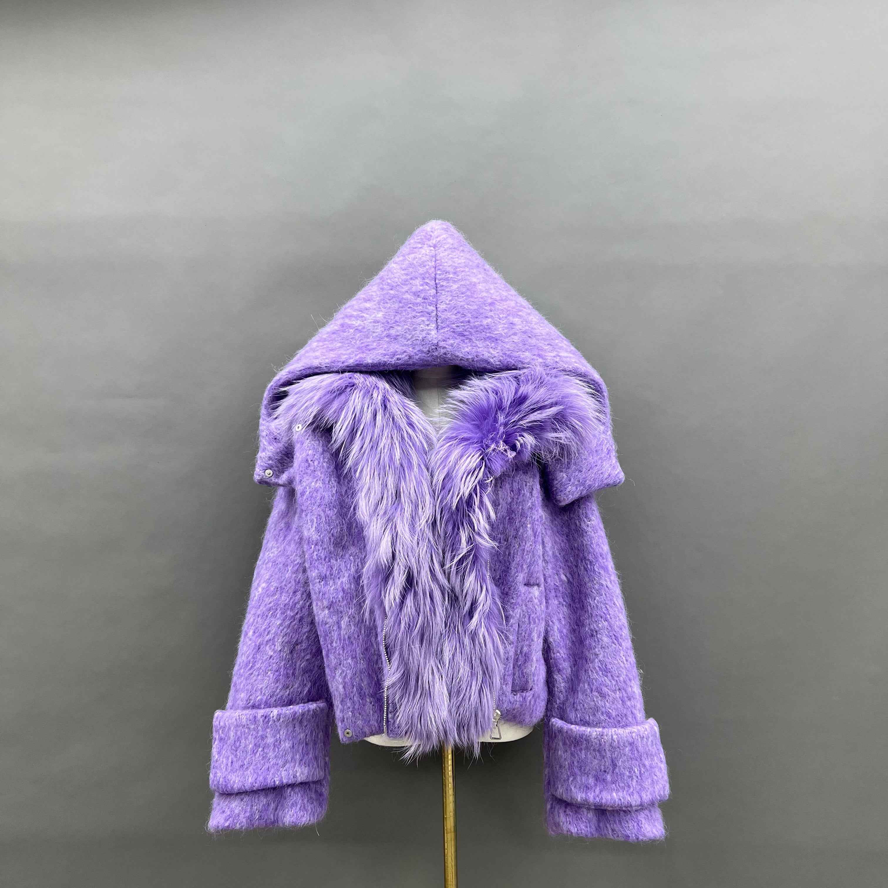 Women's Hooded Short Down Jacket with Raccoon Fur Collar
