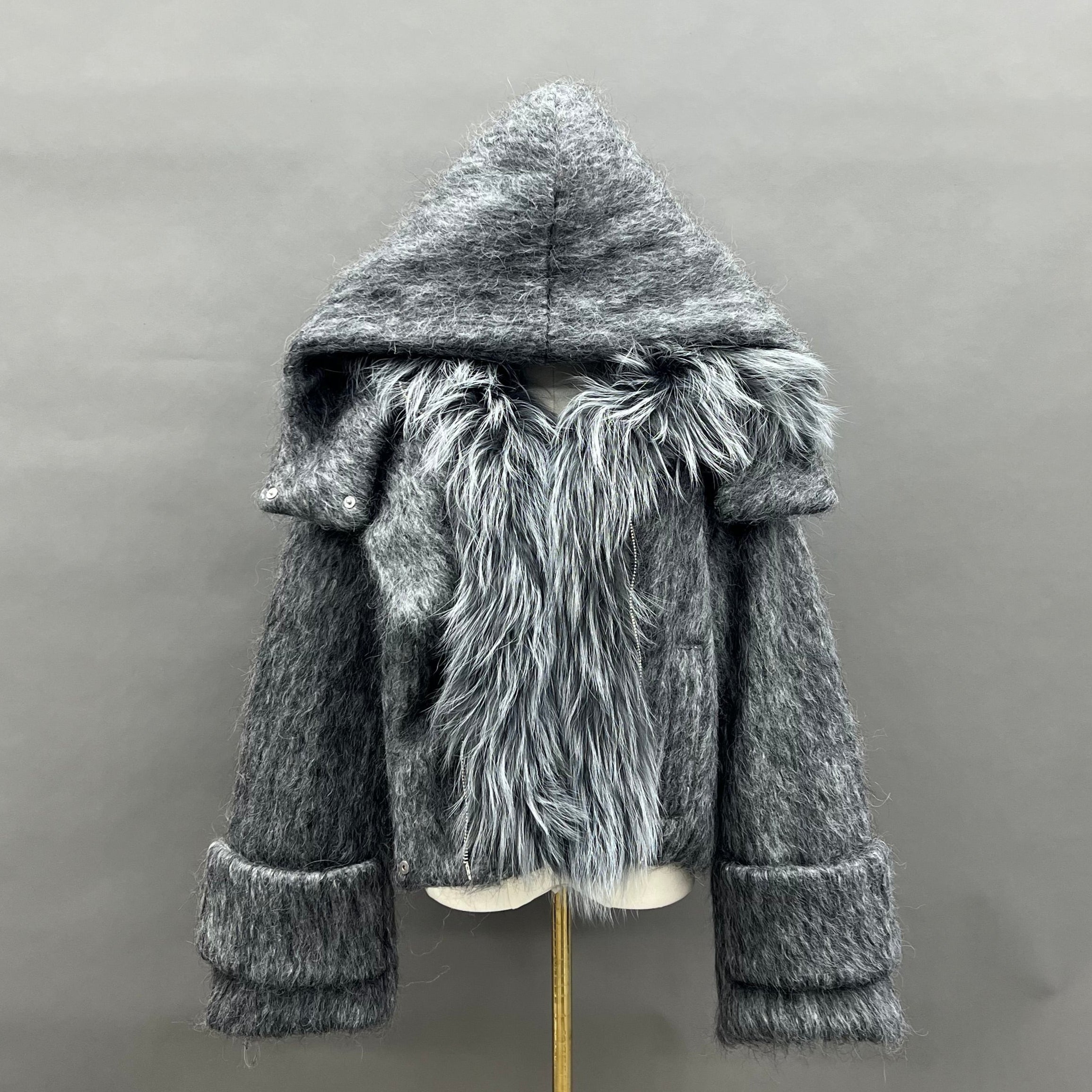 Women's Hooded Short Down Jacket with Raccoon Fur Collar