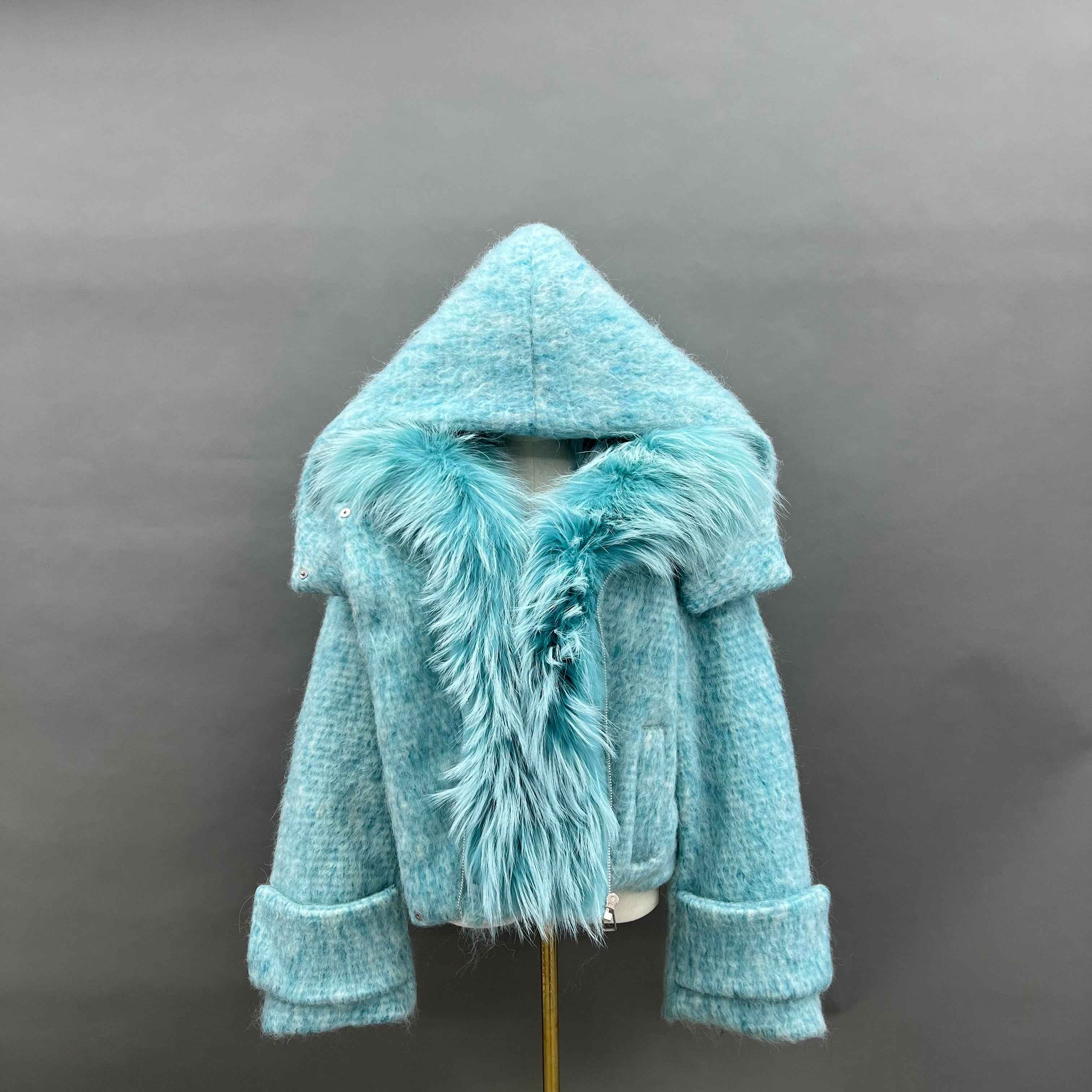 Women's Hooded Short Down Jacket with Raccoon Fur Collar