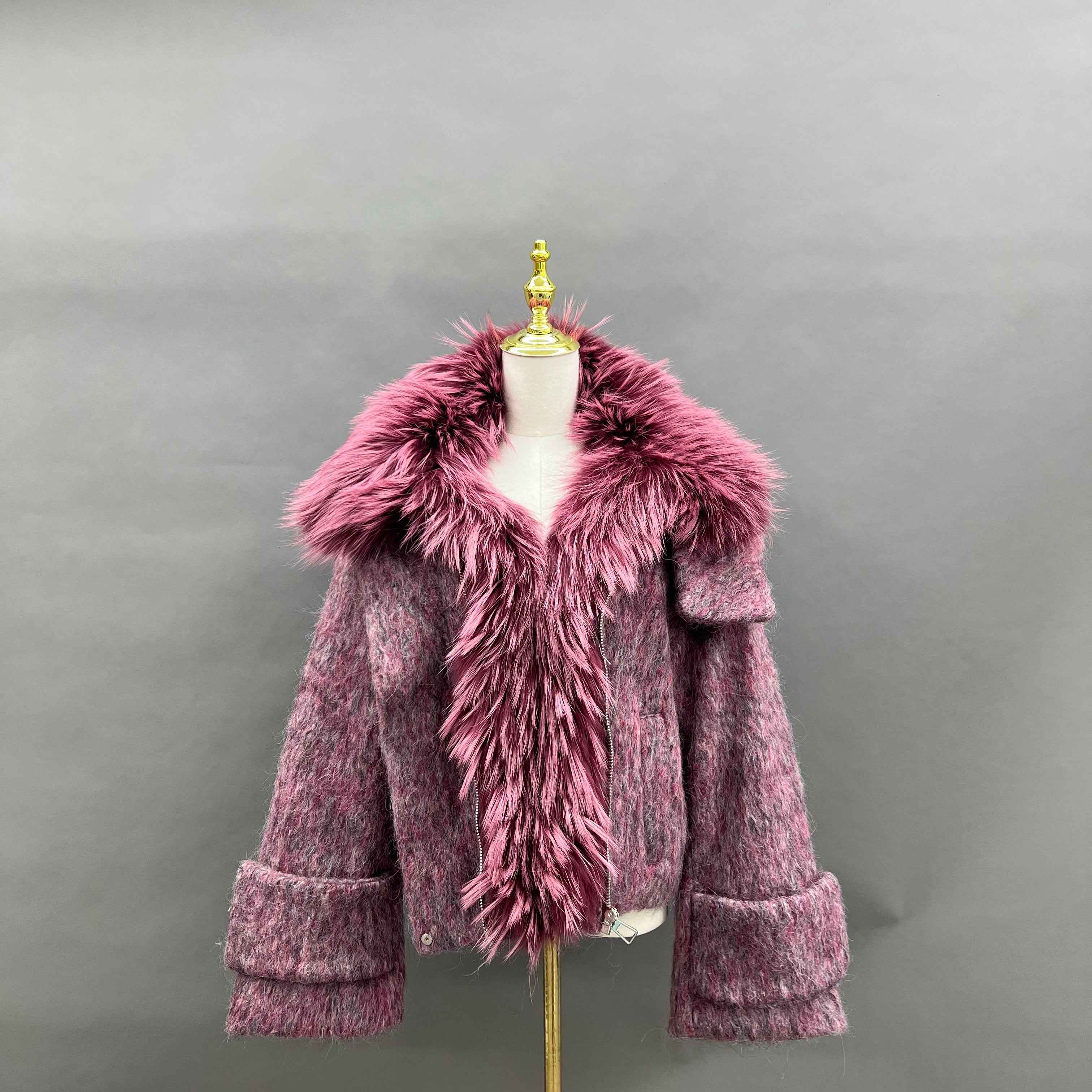 Women's Hooded Short Down Jacket with Raccoon Fur Collar