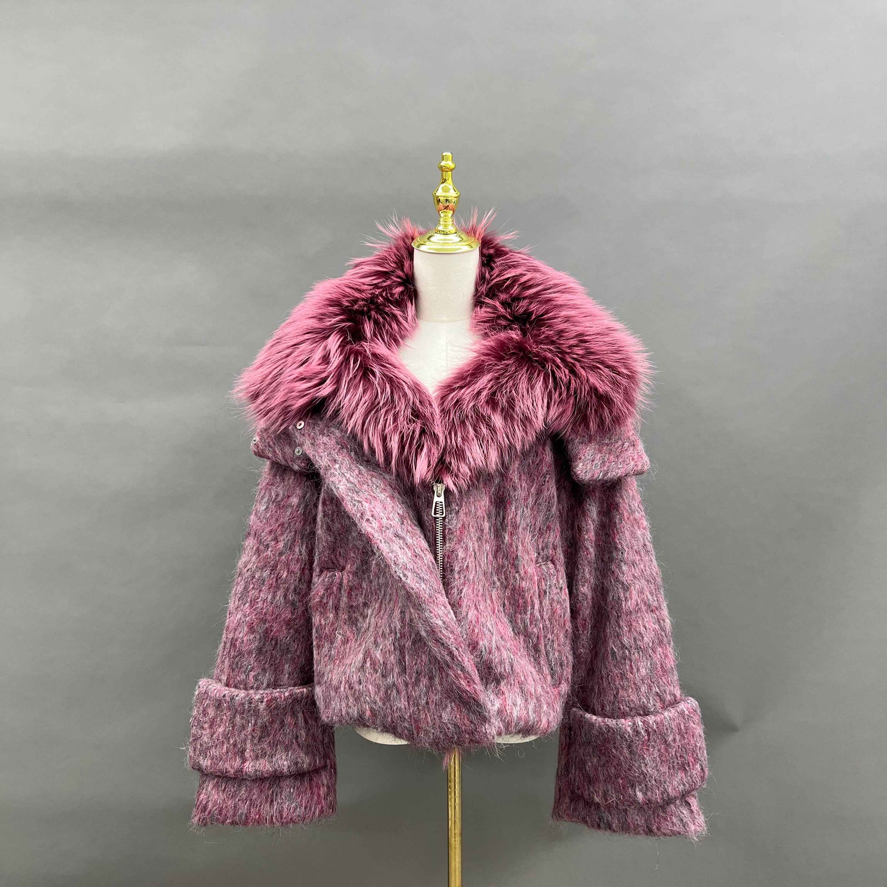Women's Hooded Short Down Jacket with Raccoon Fur Collar