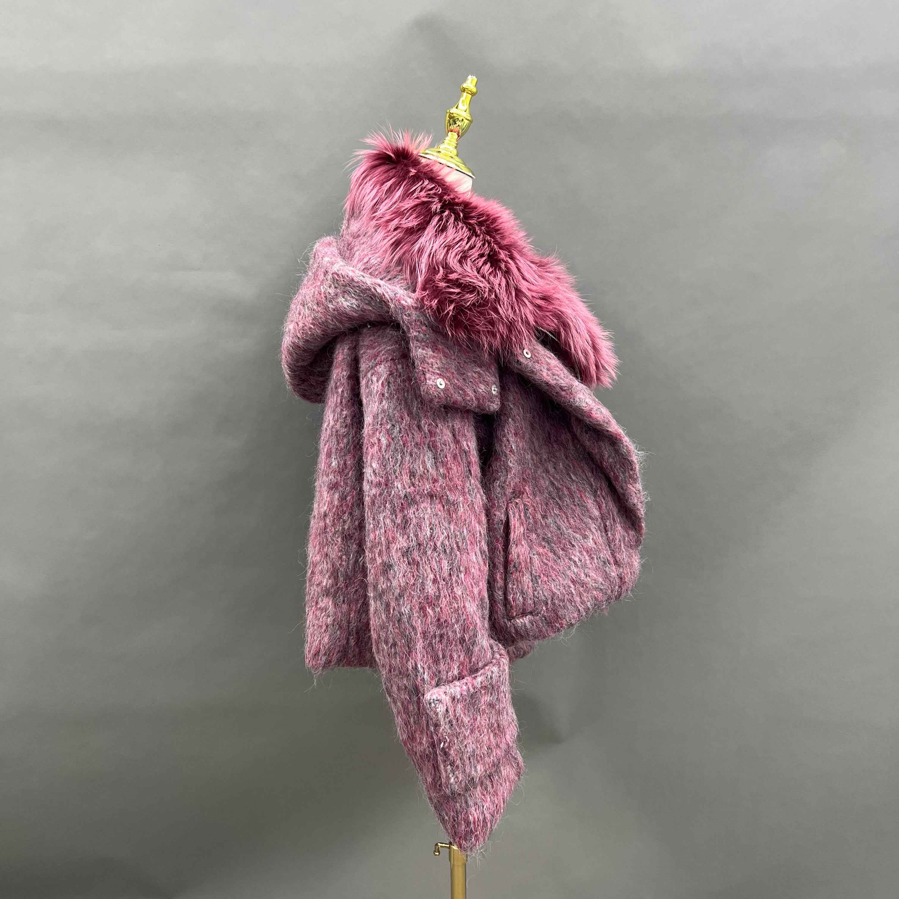 Women's Hooded Short Down Jacket with Raccoon Fur Collar