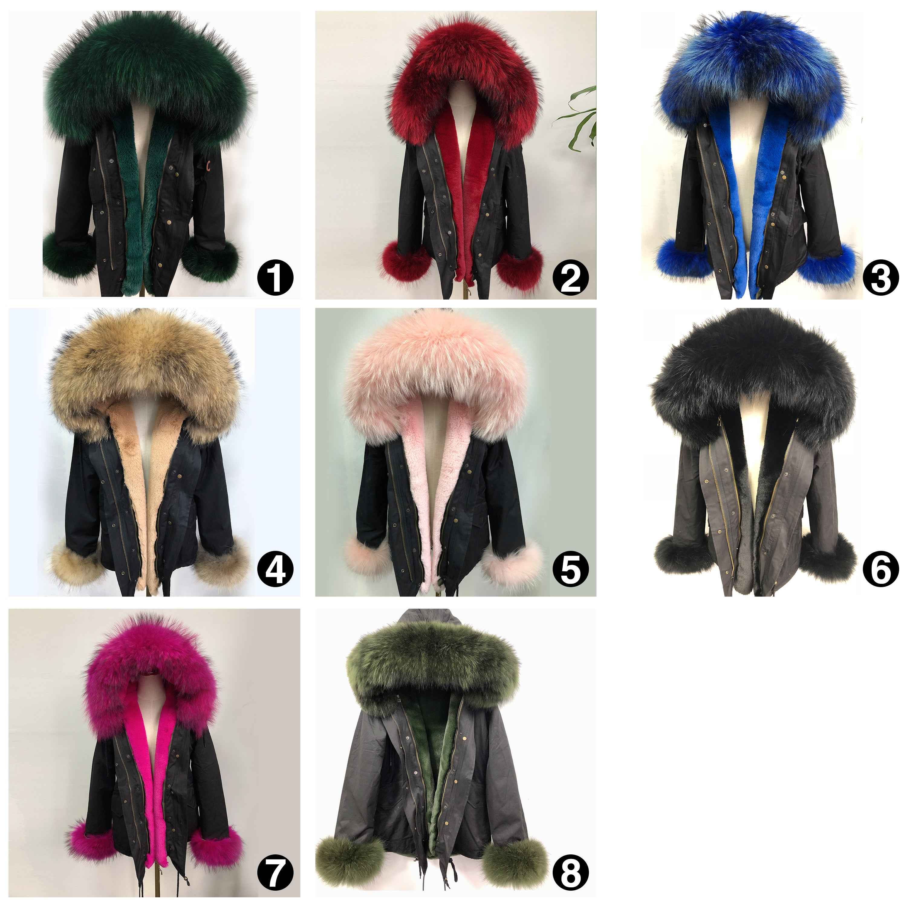 Short Faux Fur Parka – Winter Jacket with Fake Fur Collar & Pom Poms, Warm Outdoor Coat for Cold Weather