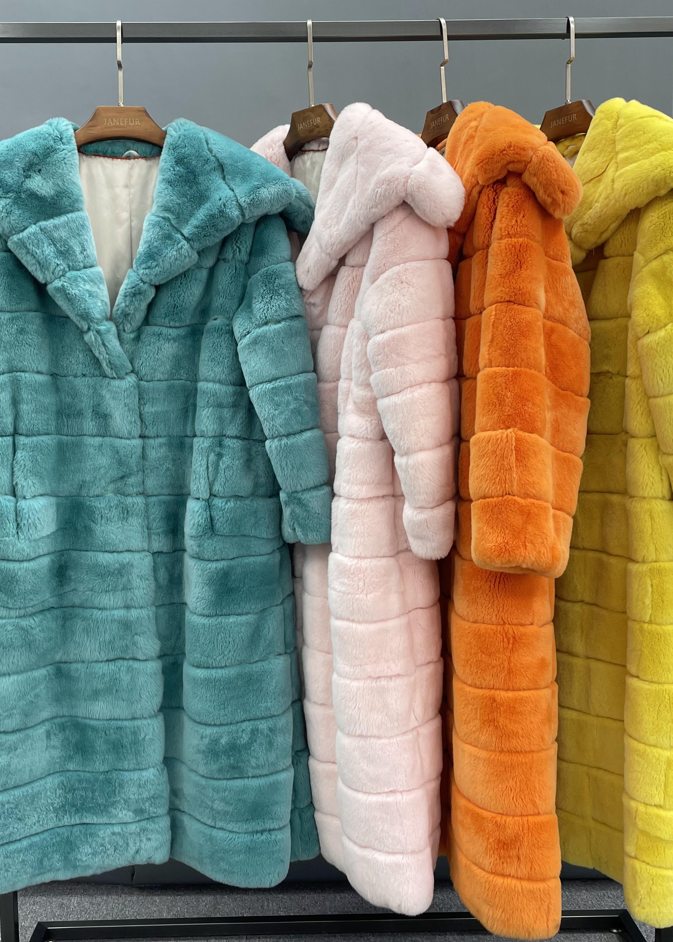 Janefur 2026 Women's Sailor Collar Long Real Rex Rabbit Fur Coat Wholesale Factory Direct