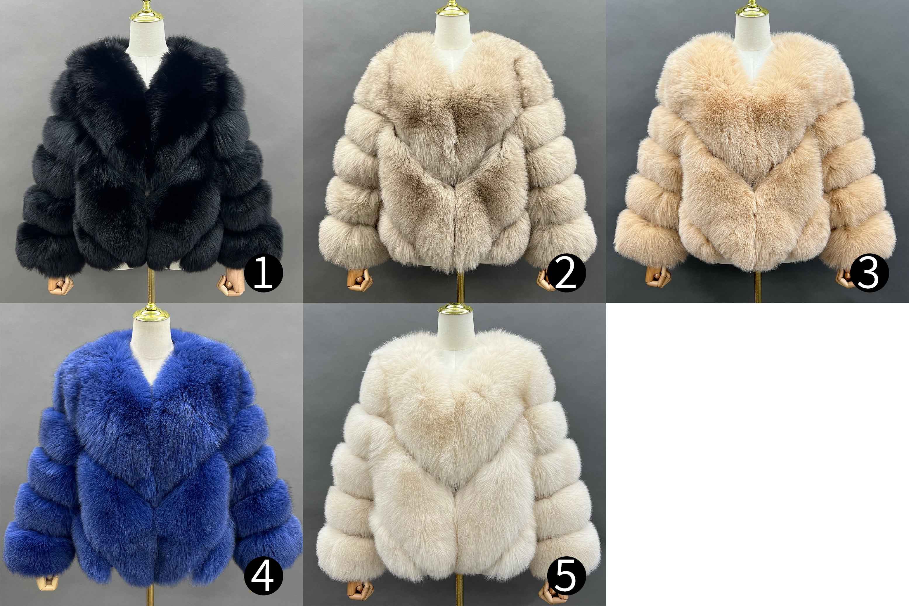 Luxury Blue Fox Fur Jacket with V-Neck and Chevron Stitching – Short Women’s Winter Fur Coat