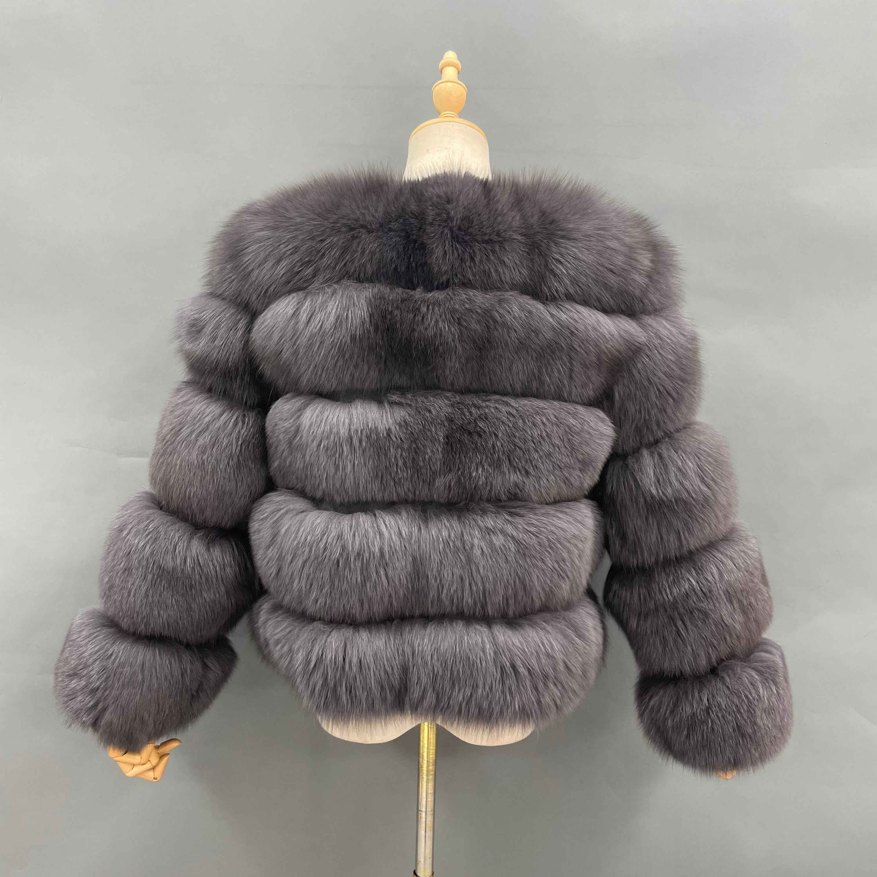 Women's Luxury Fox Fur V-Neck Cropped Jacket - Layered Design Winter Warm Fashion Outerwear