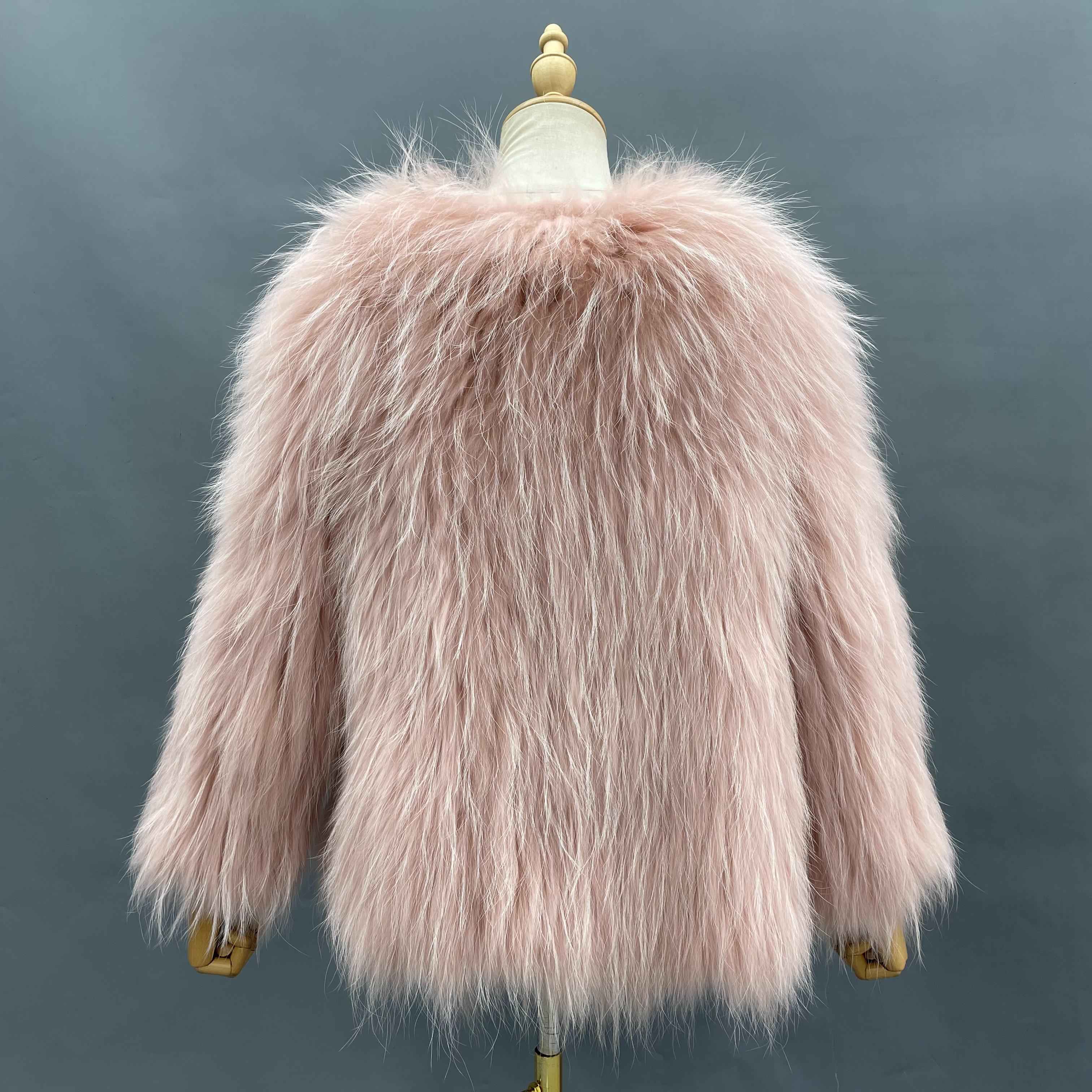 Women's Luxurious Raccoon Dog Fur Knitted Coat with V-Neck - Winter Fashion Outerwear