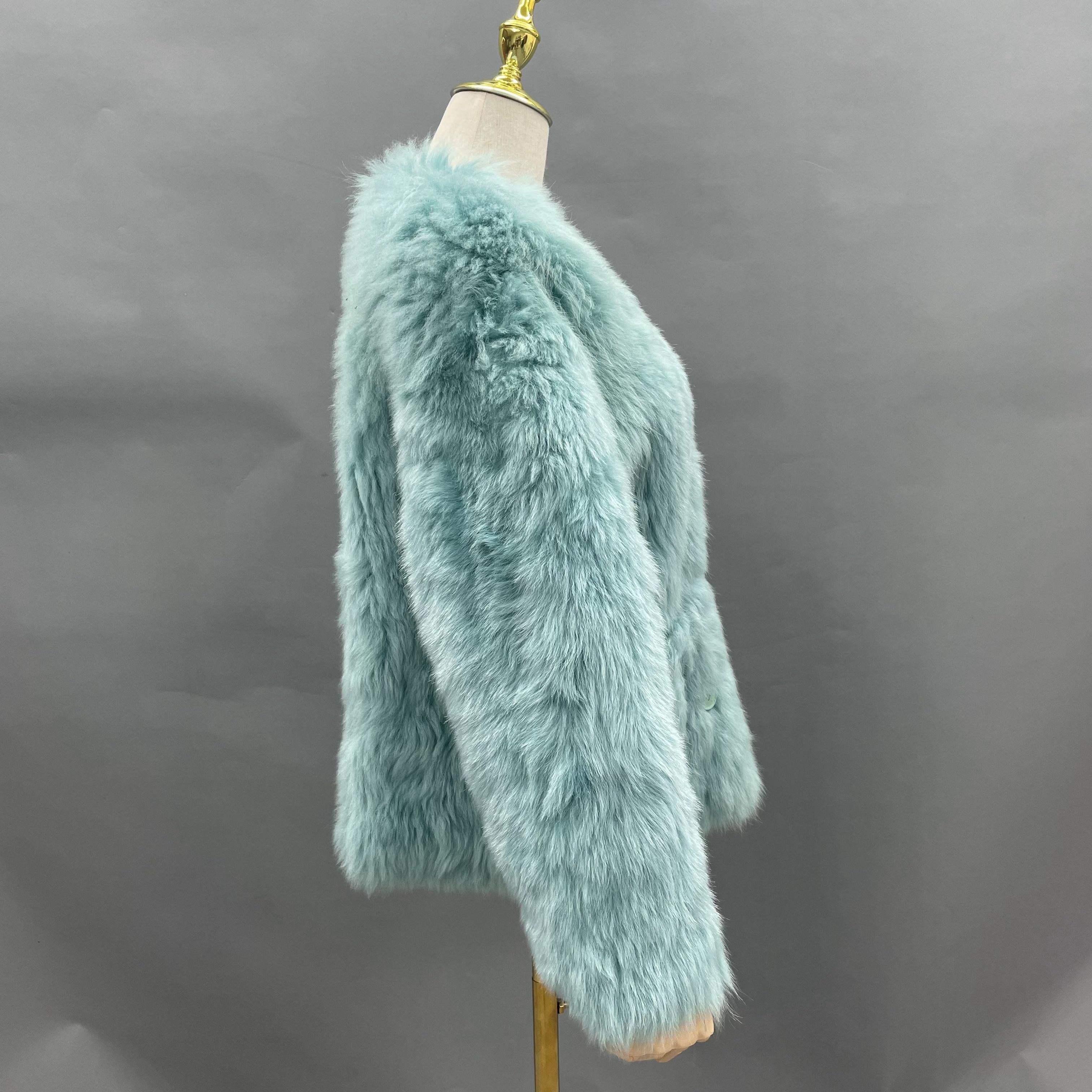 Women's Mint Green Shearling Jacket with V-Neck & Double-Breasted Design - Warm & Comfortable Winter Outerwear