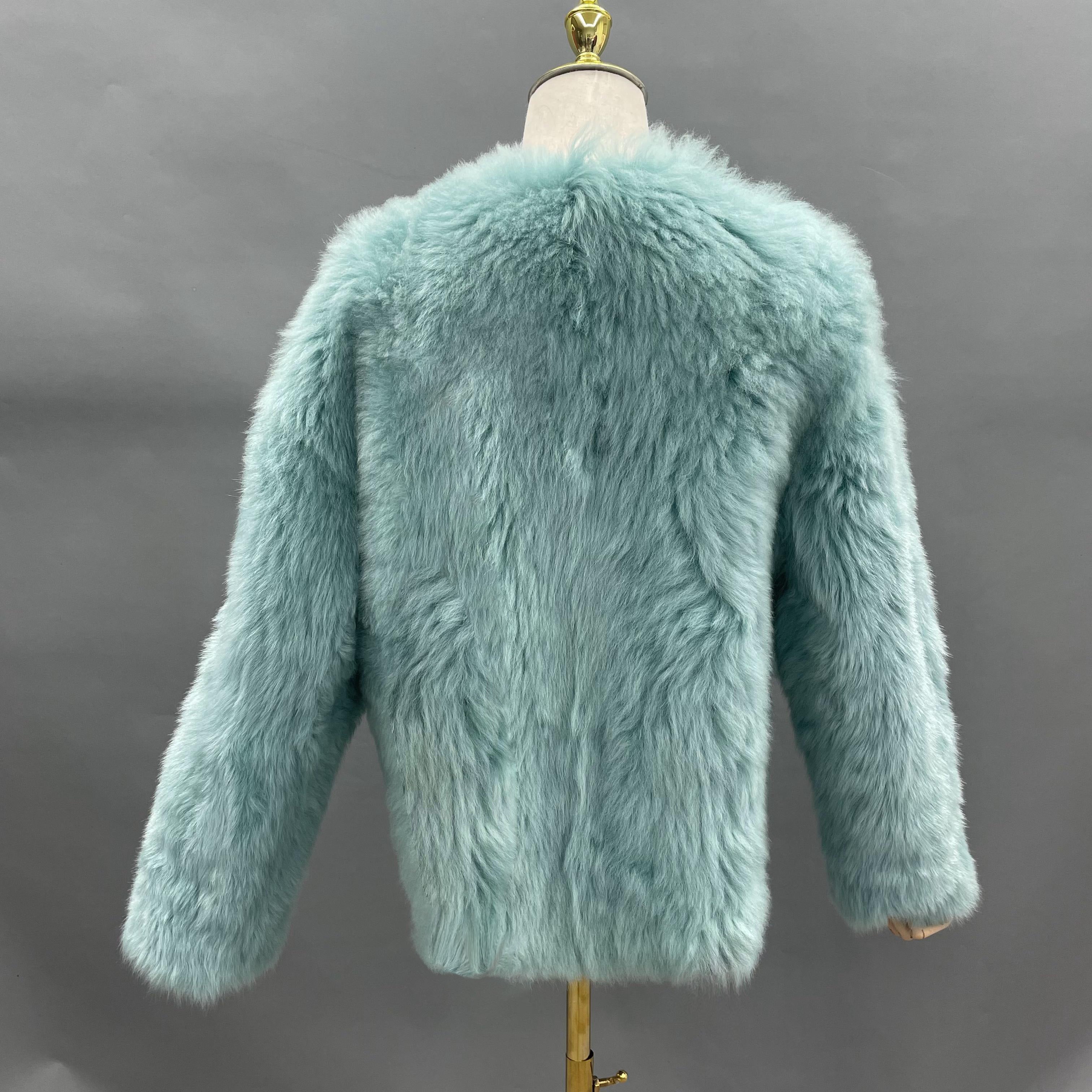 Women's Mint Green Shearling Jacket with V-Neck & Double-Breasted Design - Warm & Comfortable Winter Outerwear