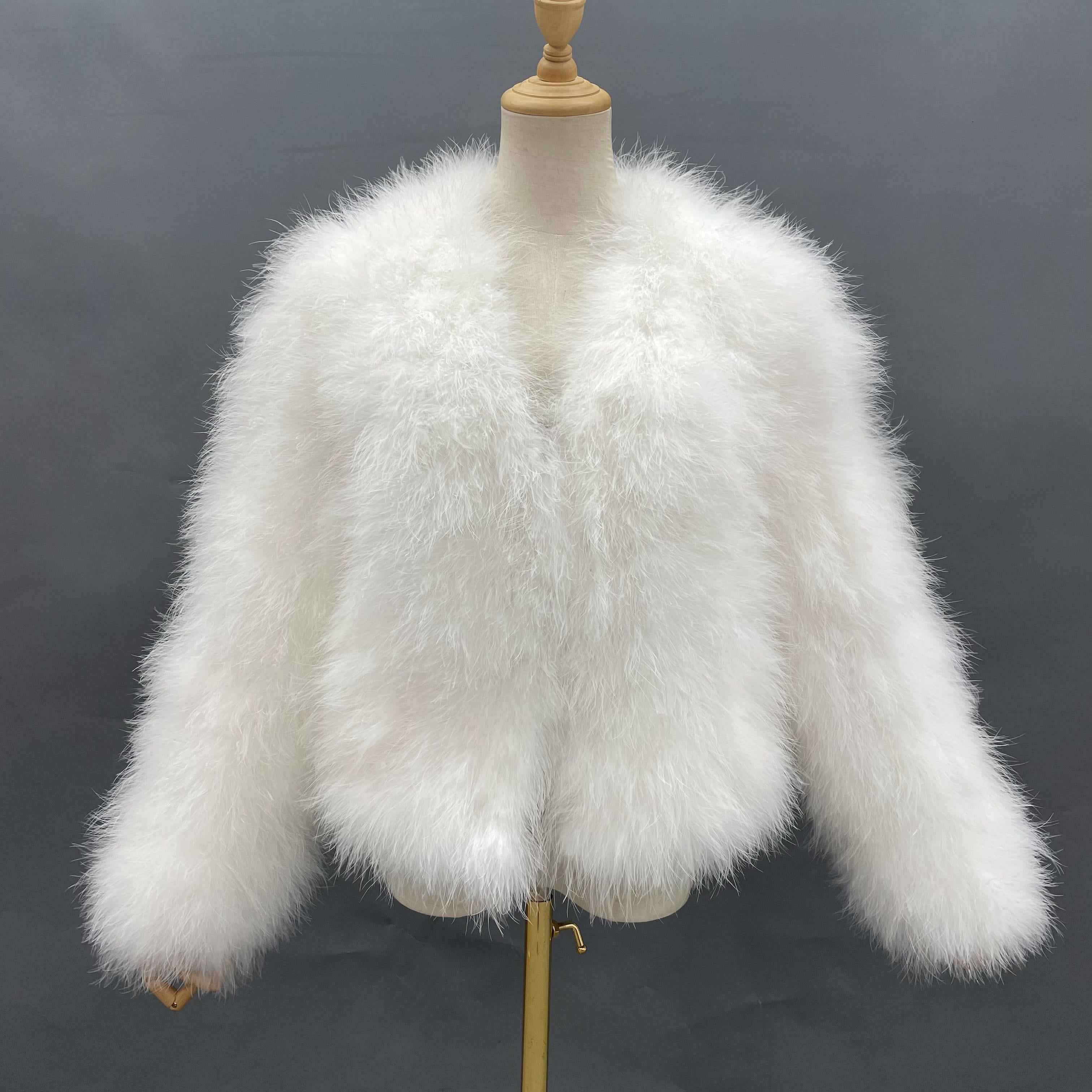 Ostrich Feather V-Neck Party Jacket - Glamorous Statement Outerwear for Luxe Occasions