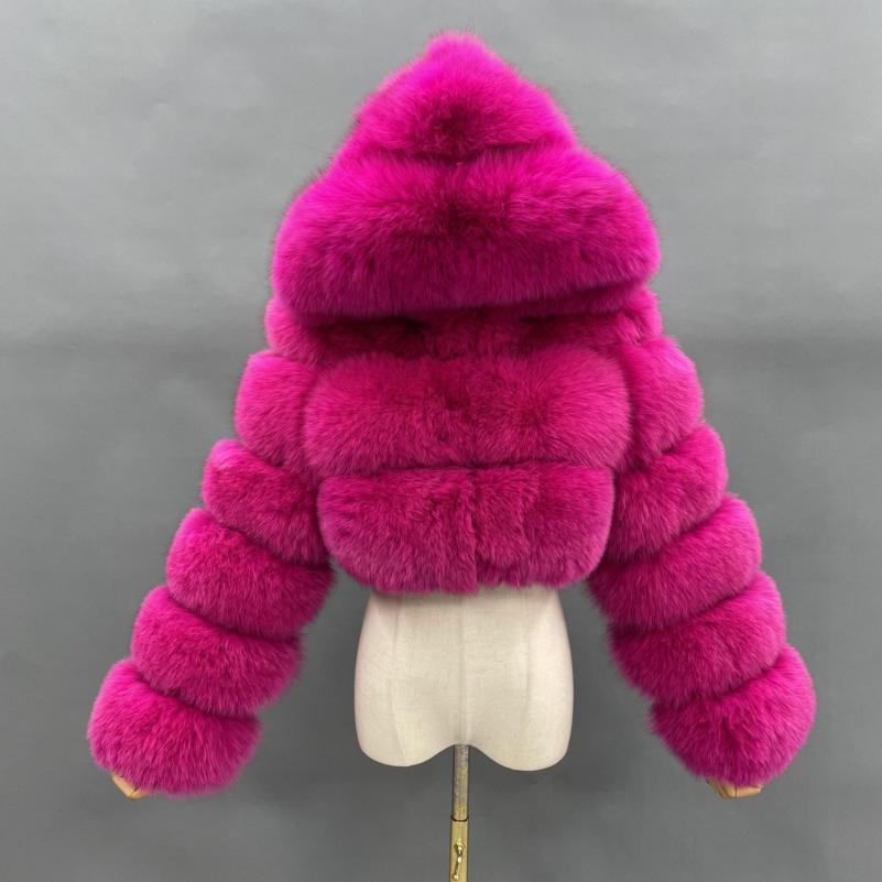 Fashion Short Genuine Fox Fur Coat Women's Winter Hooded Jacket - Janefur