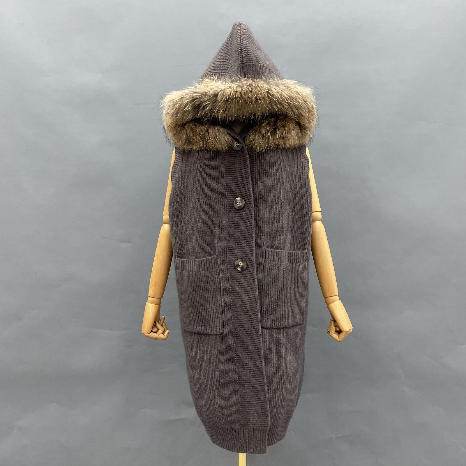 Women's Knitted Sweater Hooded Vest Sleeveless Button Down Cardigan Outwear Top with Pockets - Janefur