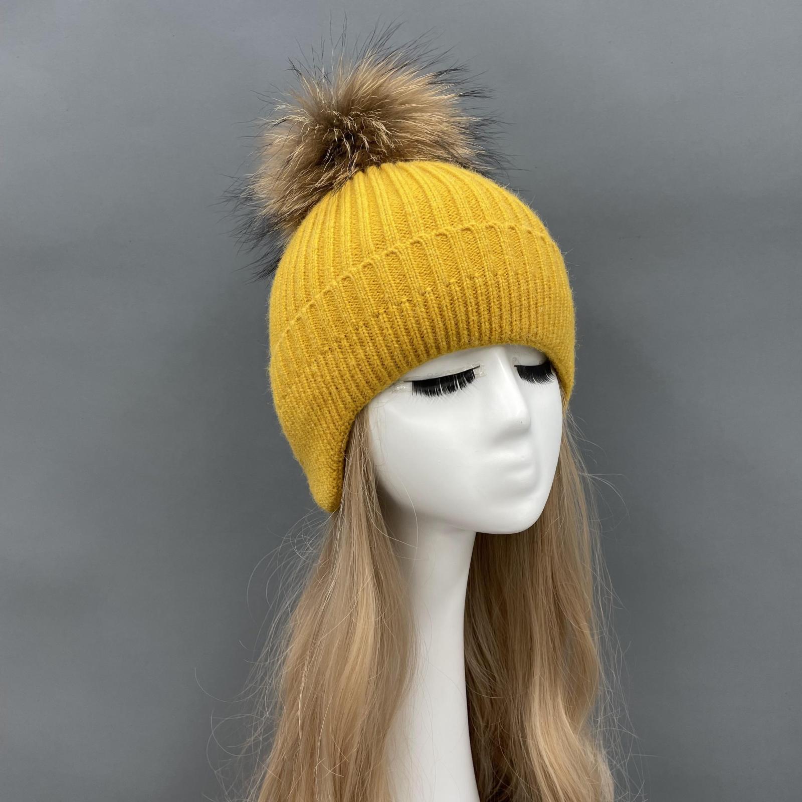 Warm Knitted Earmuff Hat Winter Women Fur Pom Pom Beanie Hat - Janefur