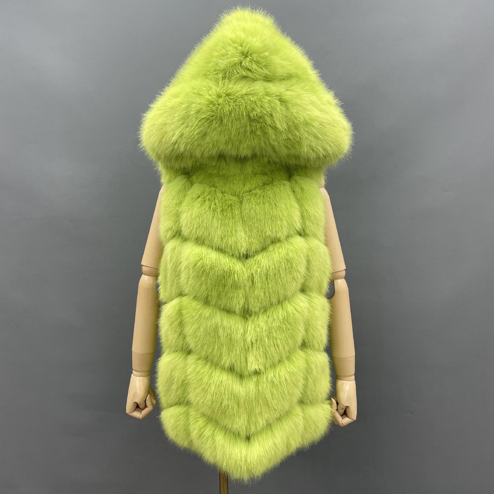Women's Hooded Vest for Spring and Autumn Faux Fur Vest Eco Fur Coat - Janefur