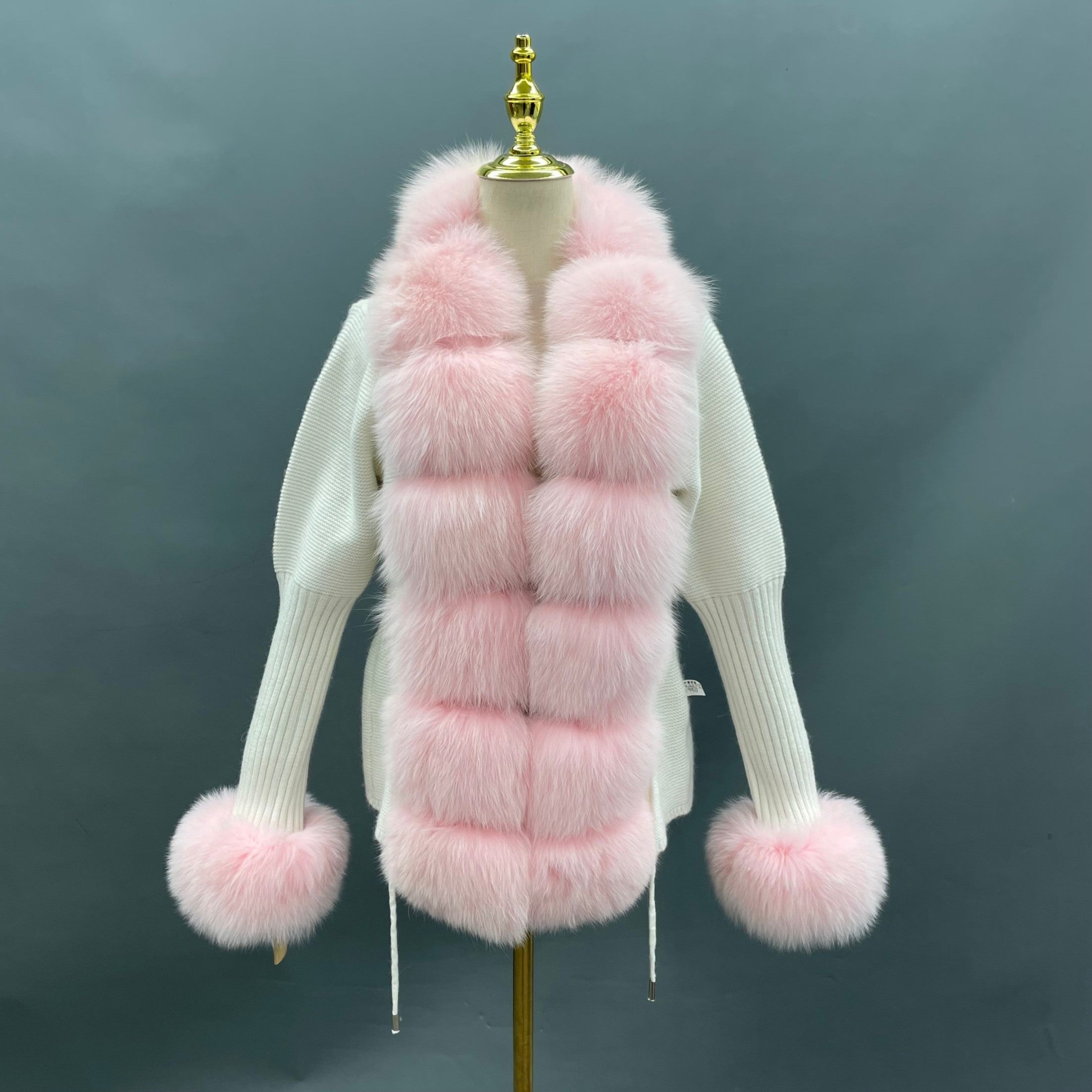 Women's Fashion Cuff Lapel with Fox Fur Knit Cardigan - Janefur