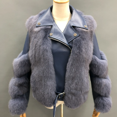 Warm Winter Leather Fluffy Real Fox Fur Jacket Women's Short Coat - Janefur