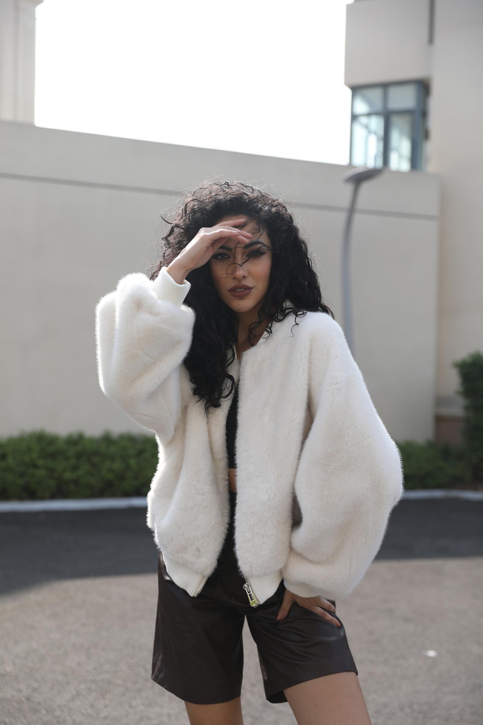 Eco-Friendly Faux Mink Fur Women's Fashion Ribbed Cuff Short Jacket - Janefur
