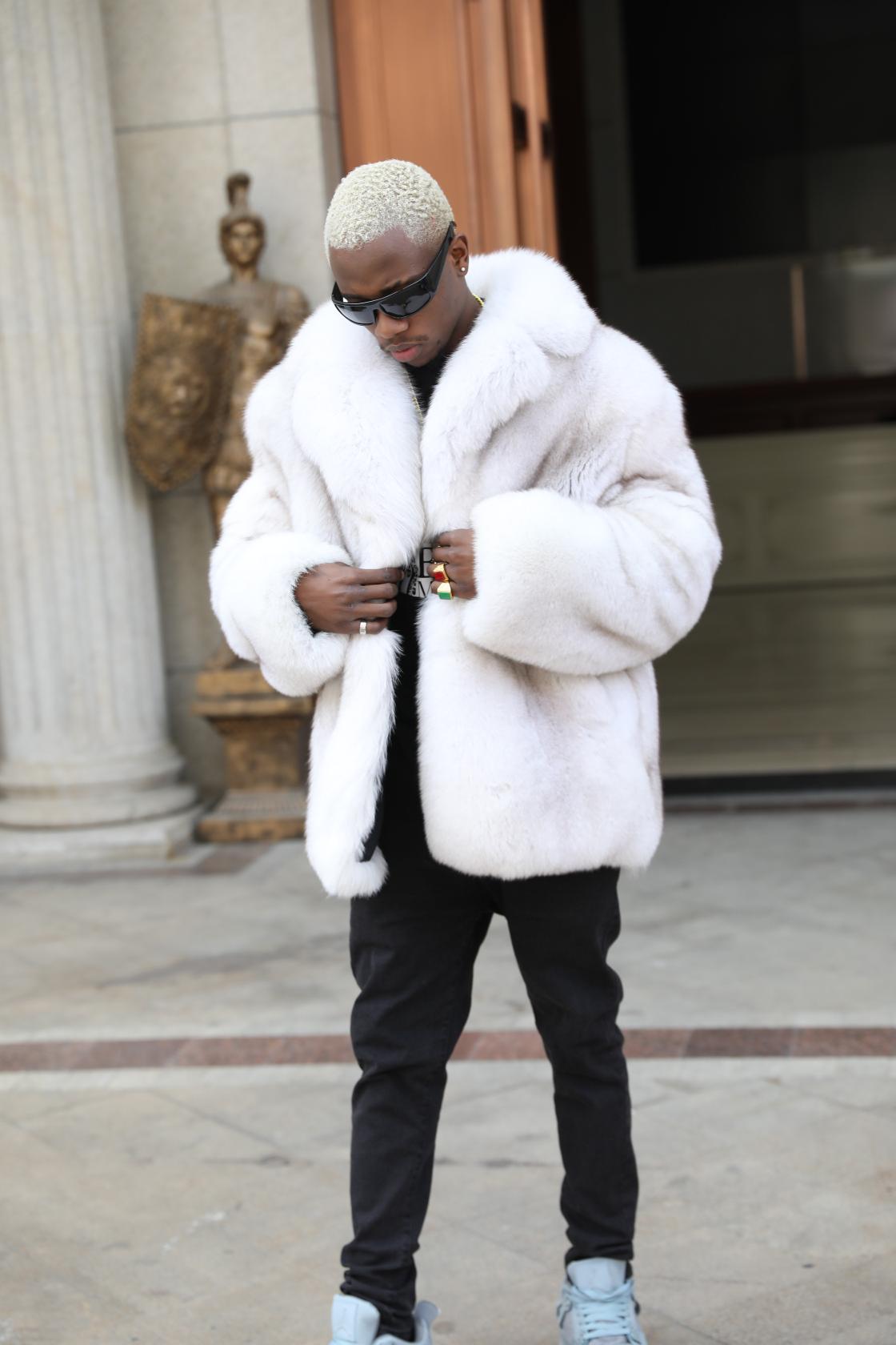 Winter Loose Plus Size Blue Fox Fur Coat For Men - Janefur