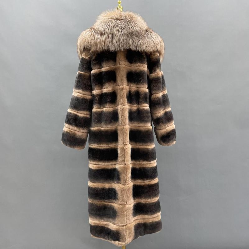 Coat With a Large Fur Collar Made of Rex Rabbit Fur - Janefur