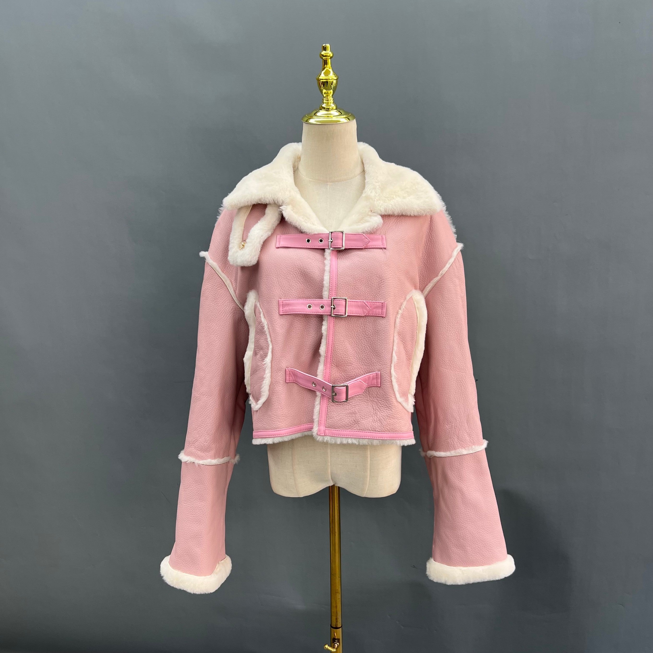 Retro Windproof Short Leather and Fur Women's Coat - Janefur
