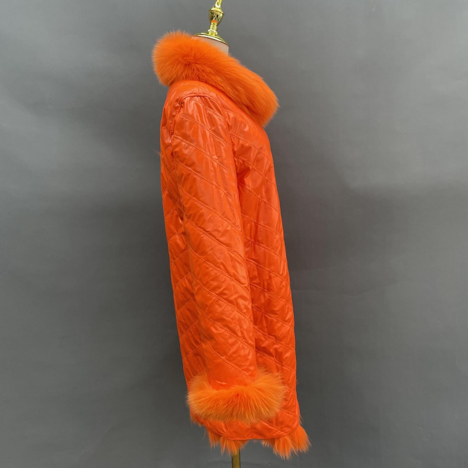 Reversible Long Jacket With Fox Fur And Diagonal Stripes - Janefur