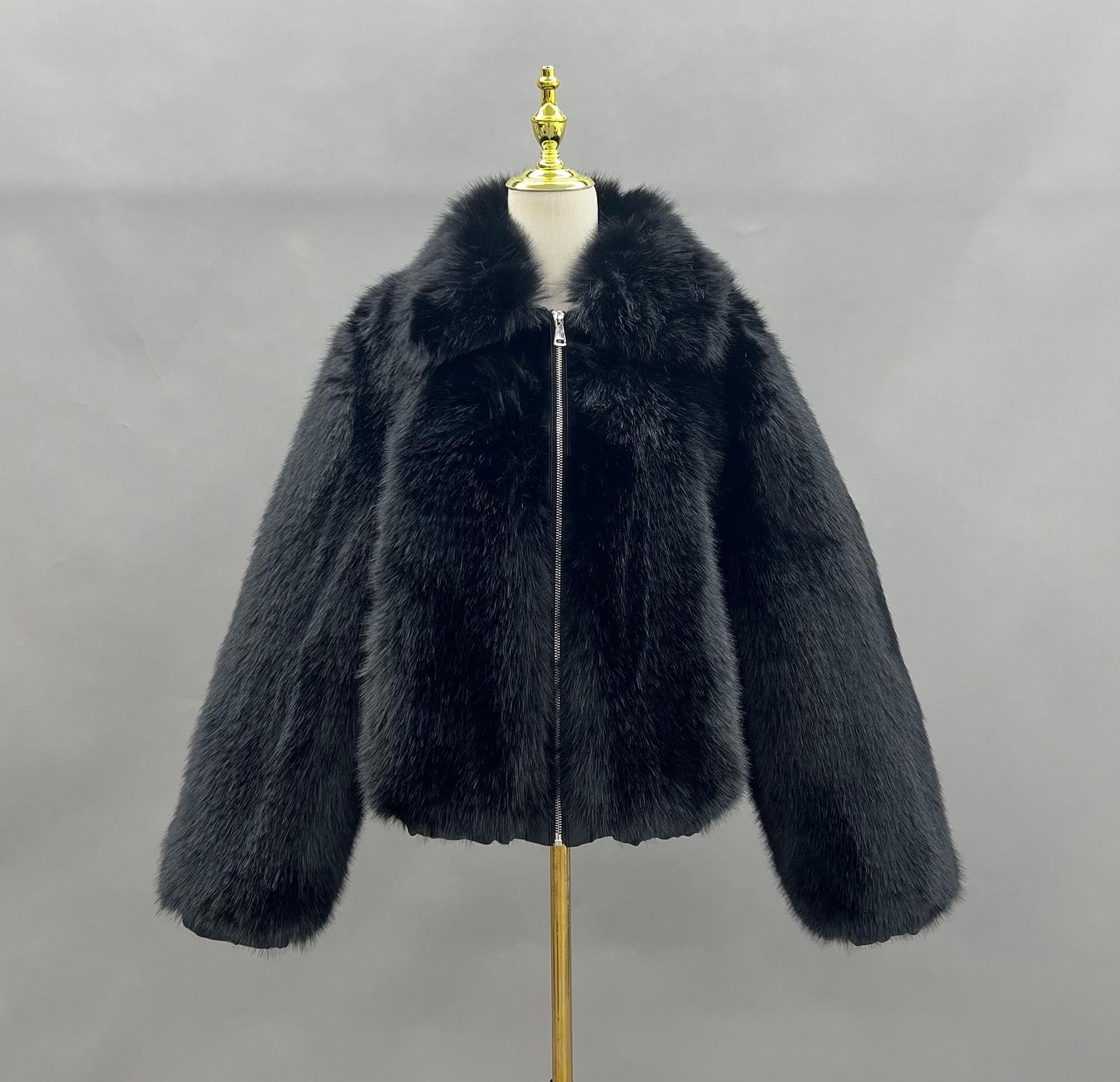 Janefur Lapel Zipper Womens Short Gorgeous Pink Faux Fur Jacket - Janefur