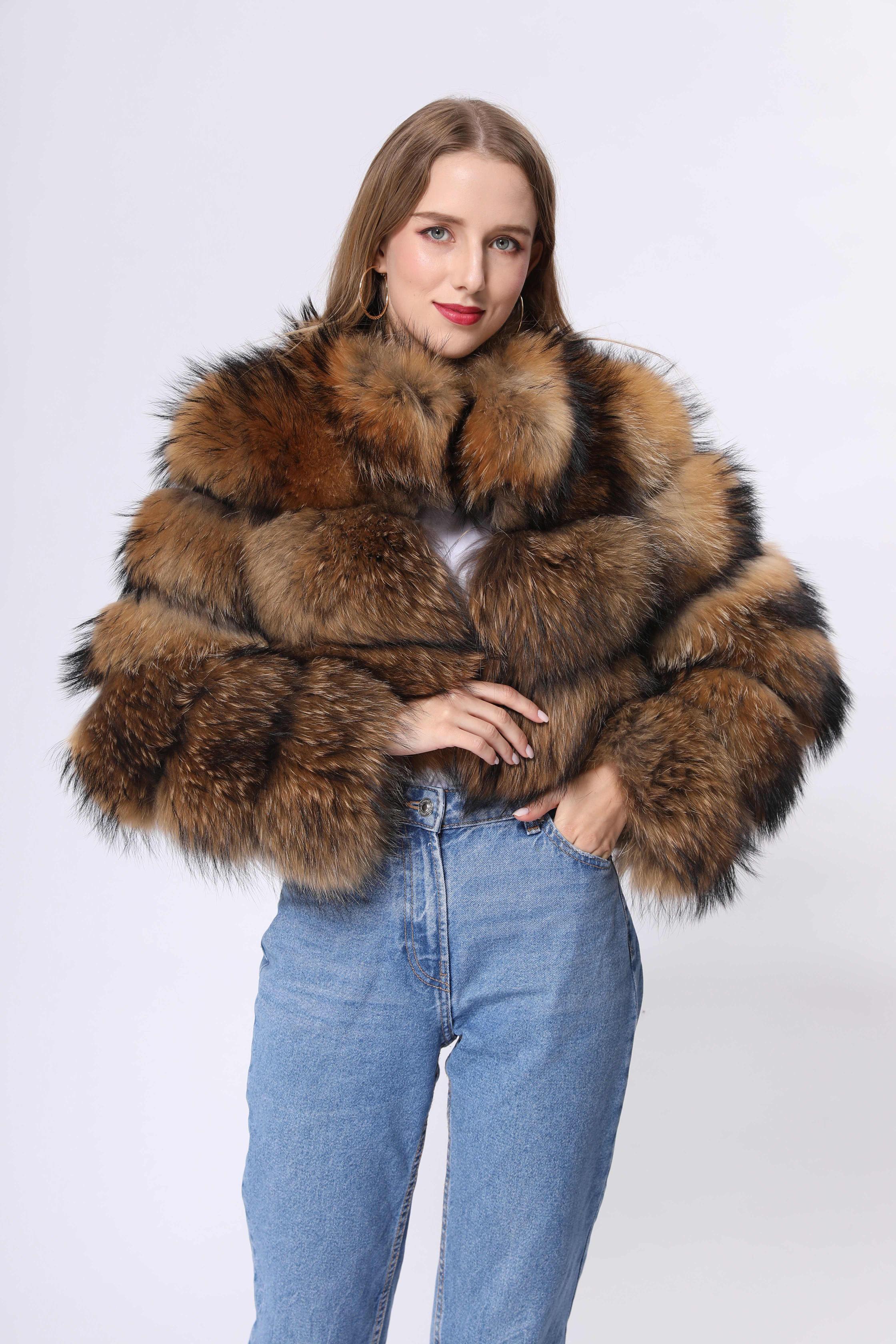 Luxury women's winter streetwear new fashion real raccoon fur coat - Janefur