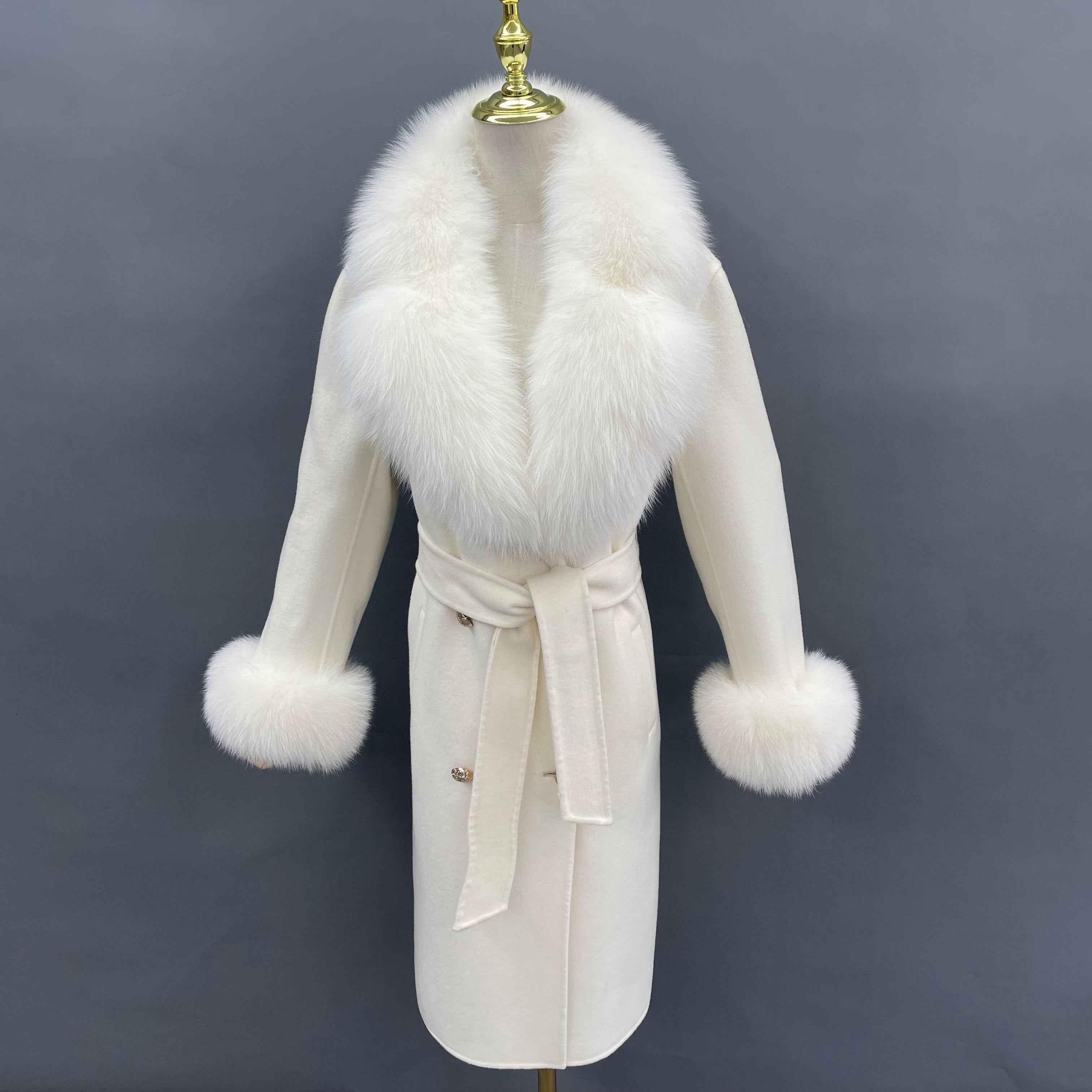 Suit Collar Double-faced Wool Fashion Coat Women's Long Cashmere Coat - Janefur
