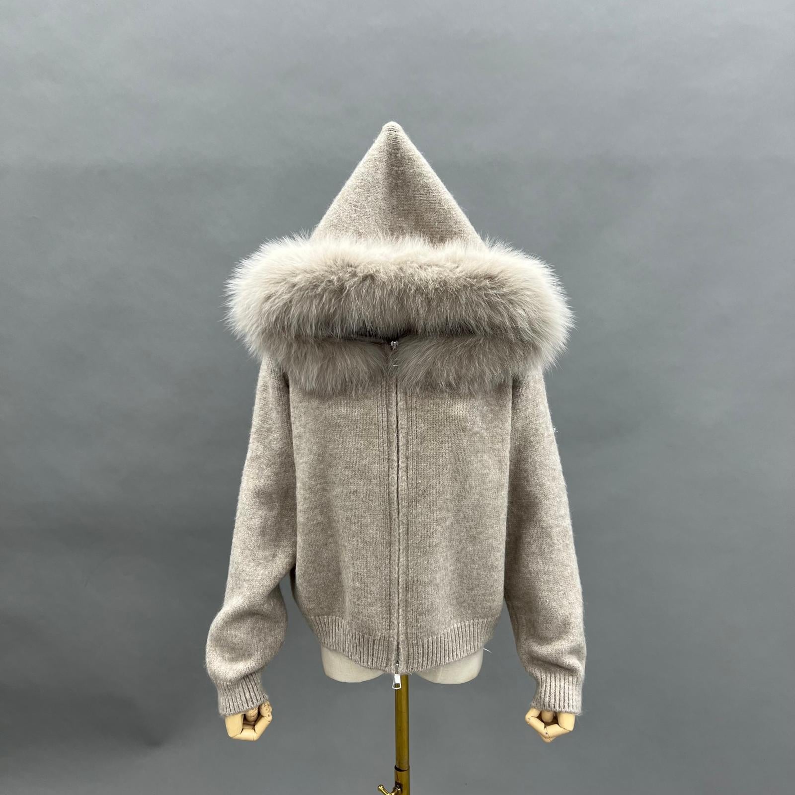 Knitted Hooded Zipper Sweatshirt Women's Trendy Sweater - Janefur