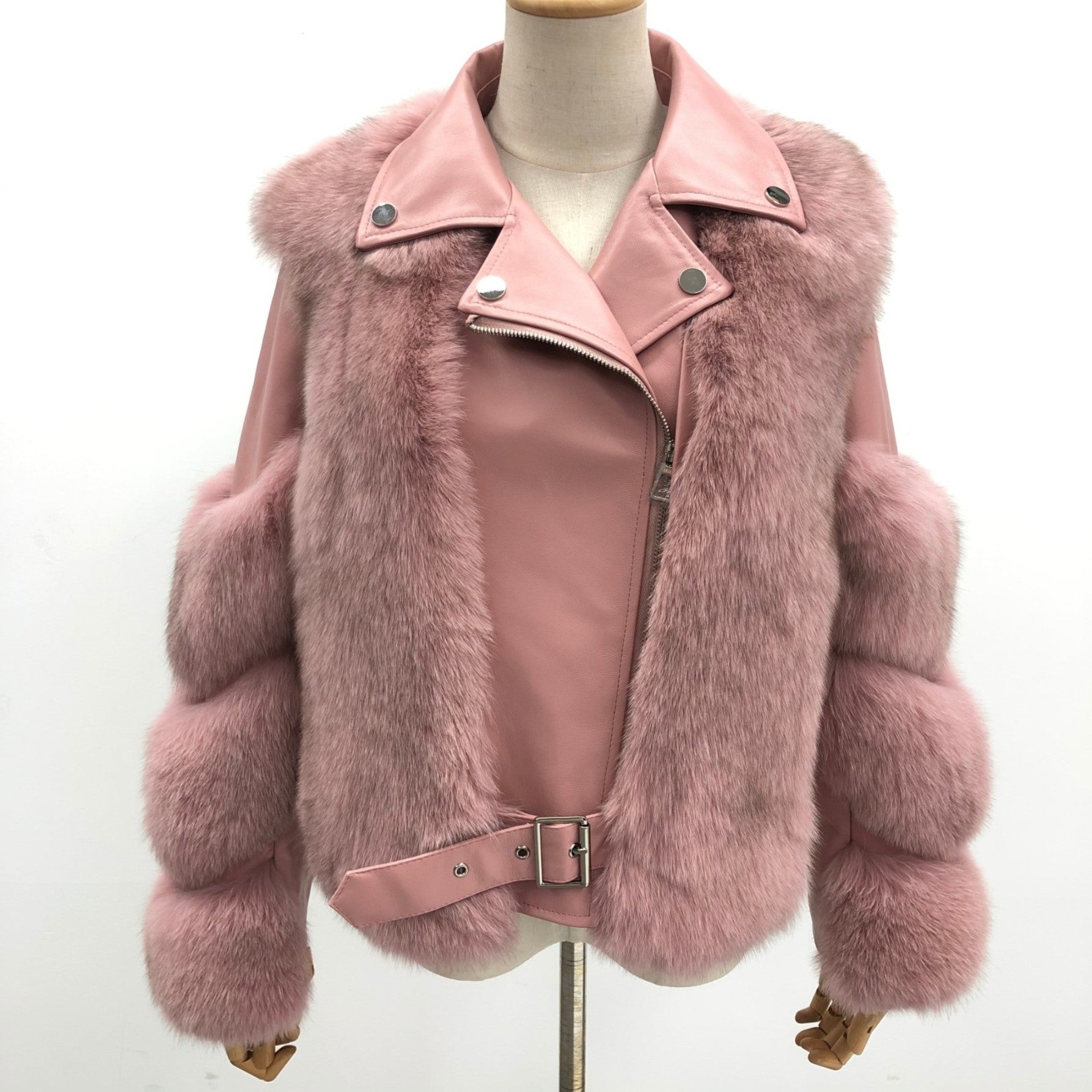 Women's Fall and Winter Fashion Leather Collar Fox Fur Parka - Janefur