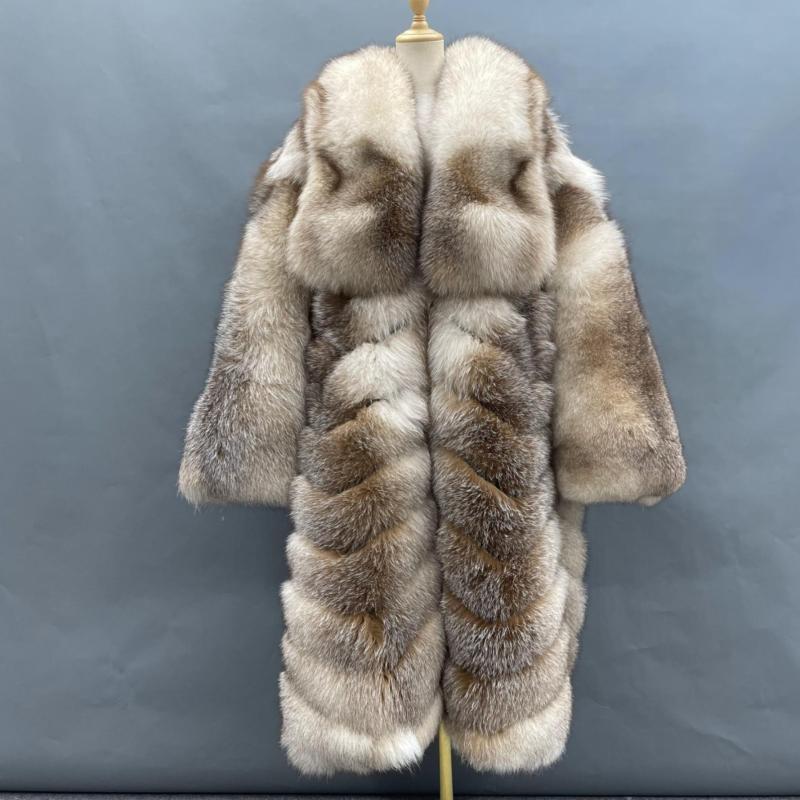 Fashion High-Quality Wholesale Custom Fox Fur Coat Luxury Large Lapel Diagonal Stripe Loose Coat - Janefur