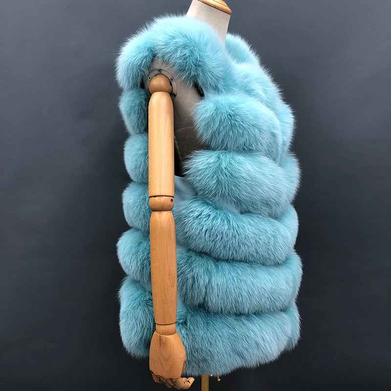 Fashion Women's Comfortable Fluffy Fox Fur Vest Solid Color - Janefur