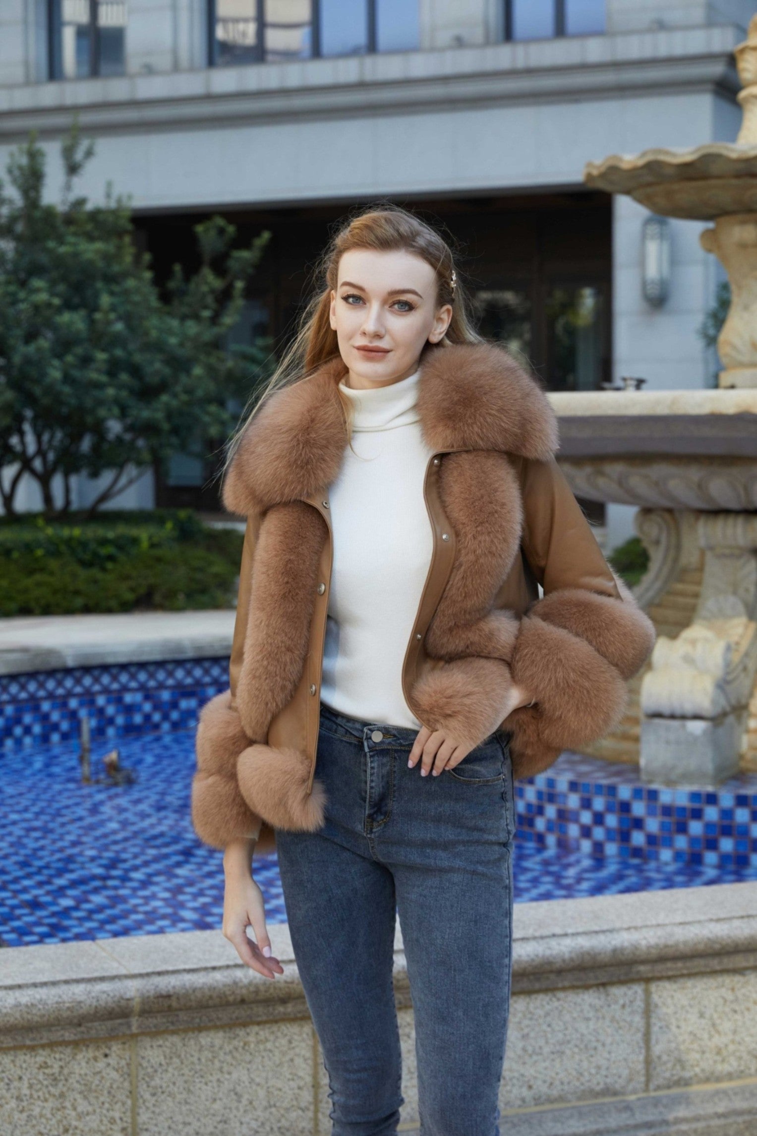 Women's Fox Fur Lapel Down Inner Jacket - Janefur