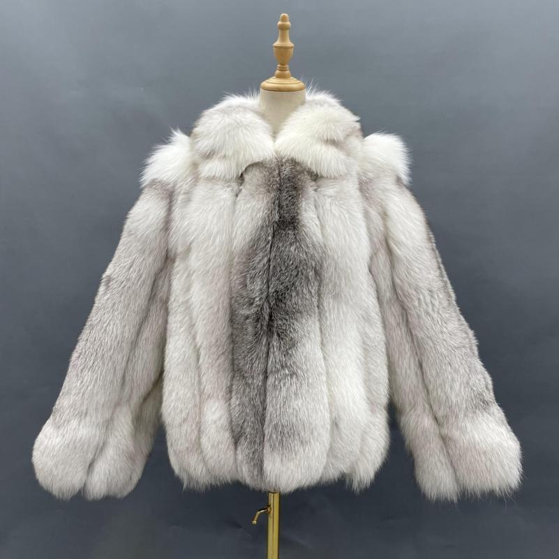Men's Warm Fox Fur Coat Vertical Stripe High-quality Coat - Janefur