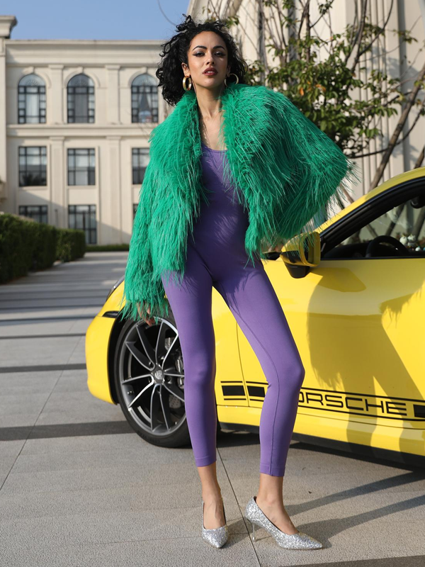 Eco Friendly Faux Fur Jacket Women's Chic Shawl Collar Tassel Faux Fur Outerwear Coat - Janefur