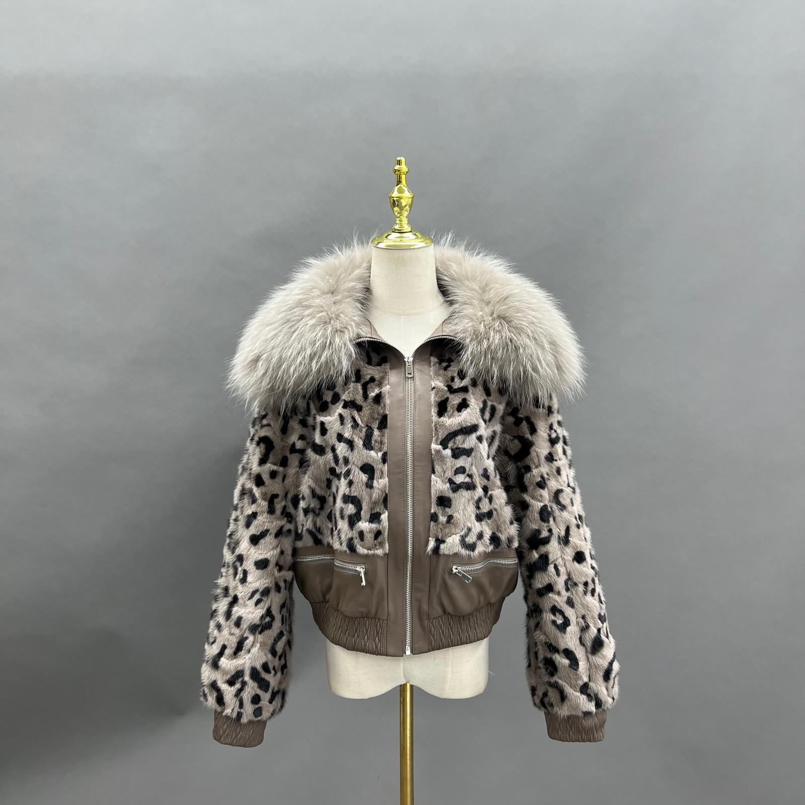 Raccoon Fur Collar Mink-Blended Fur Short Casual Versatile Coat Women's Fur Jacket - Janefur