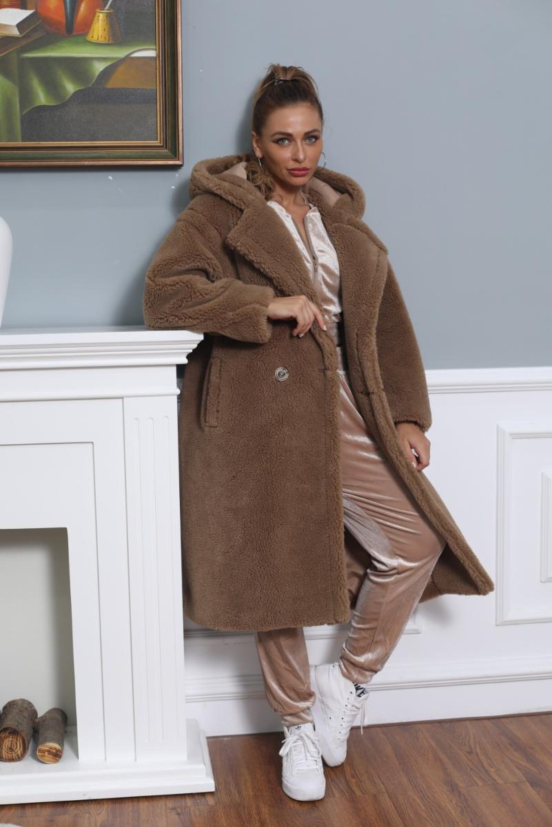 Teddy Long Coat with Hood - Janefur