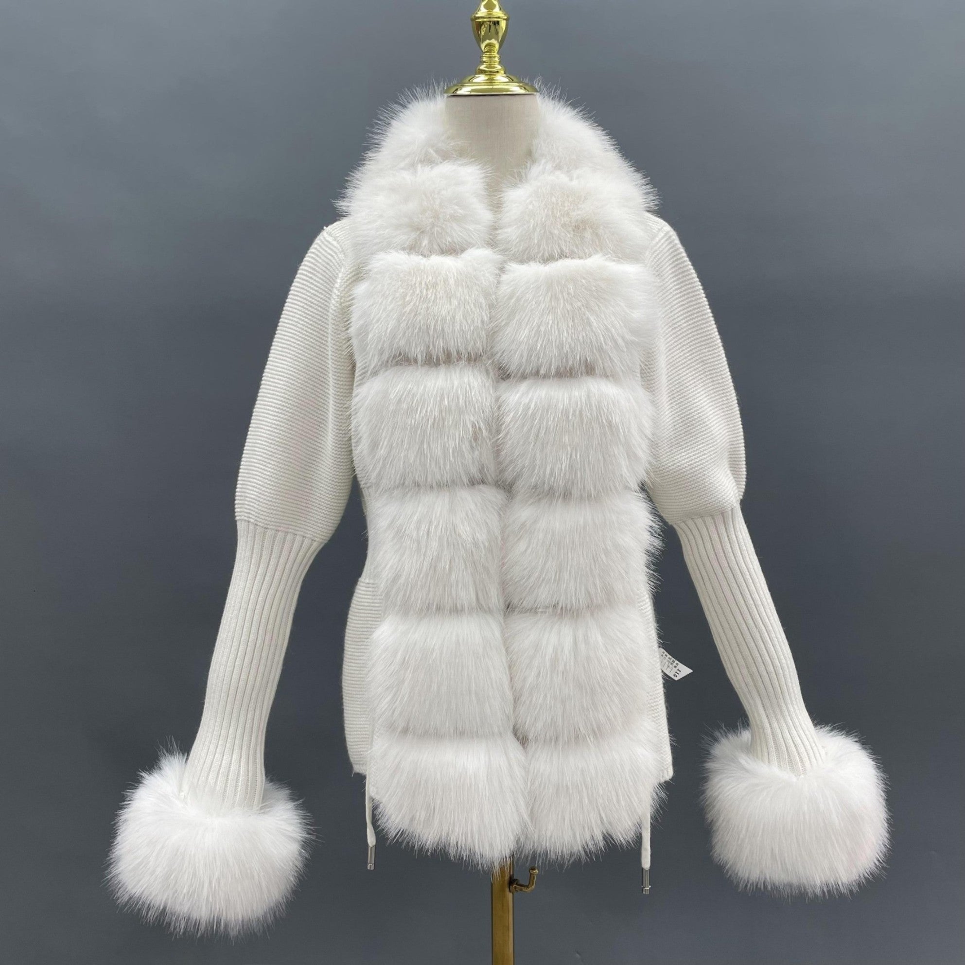 Women's Knitted Sweater Coat Cuff Placket with Eco-Fur Faux Fur - Janefur