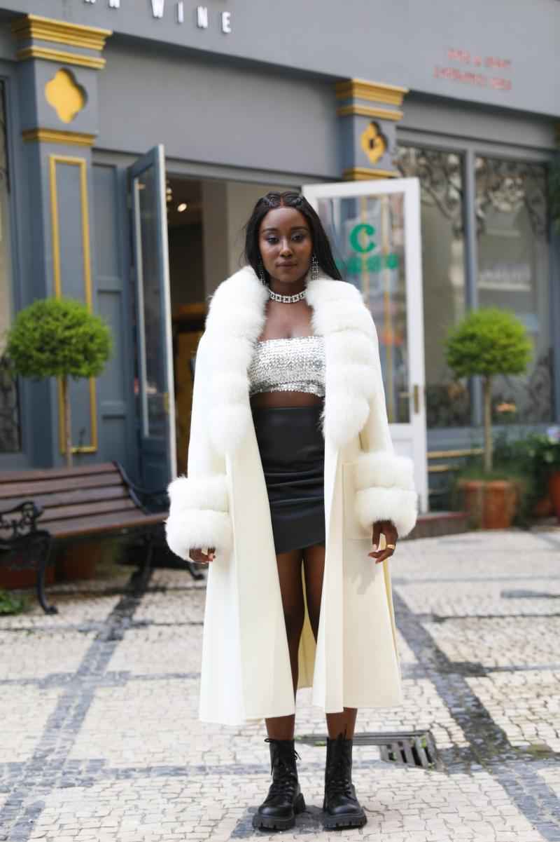 Large Skirt Hem Double-Sided Wool with Two-section Fur Cuffs - Janefur