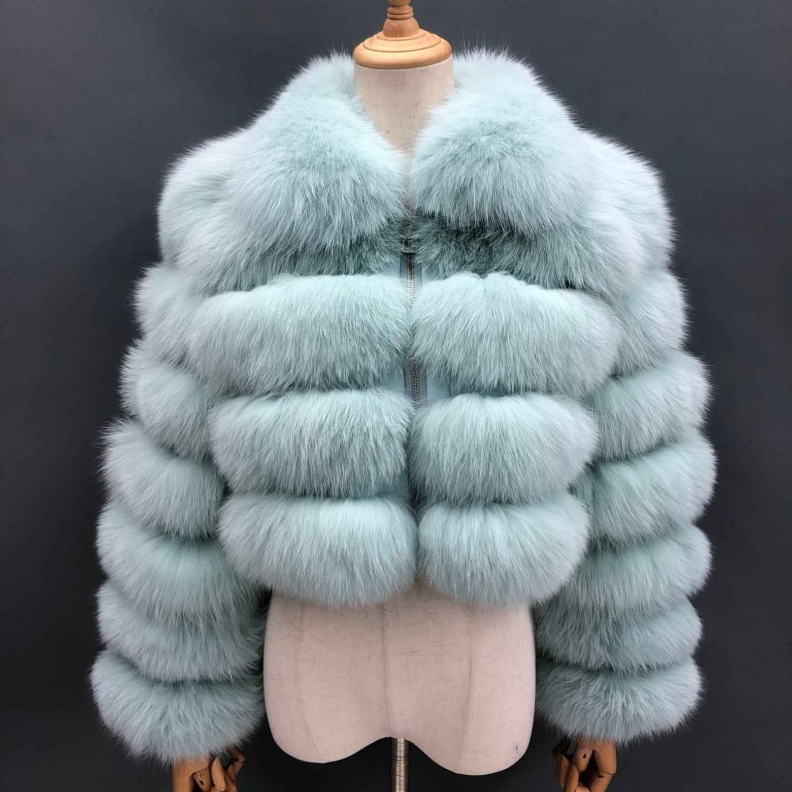 Women's Five Sections Zipper Fox Fur Coat Winter Coat - Janefur