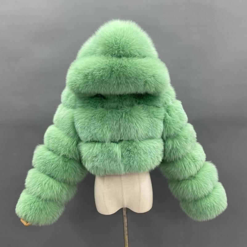 Fashion Short Genuine Fox Fur Coat Women's Winter Hooded Jacket - Janefur