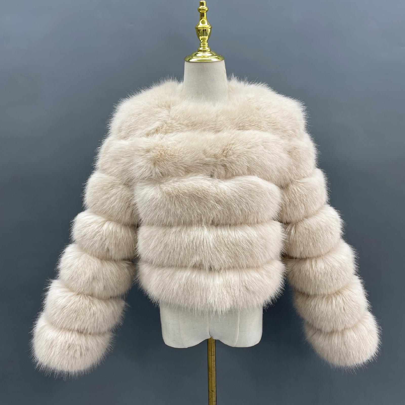 Women's Short Striped Faux Fur Coat Eco Fur Jacket - Janefur