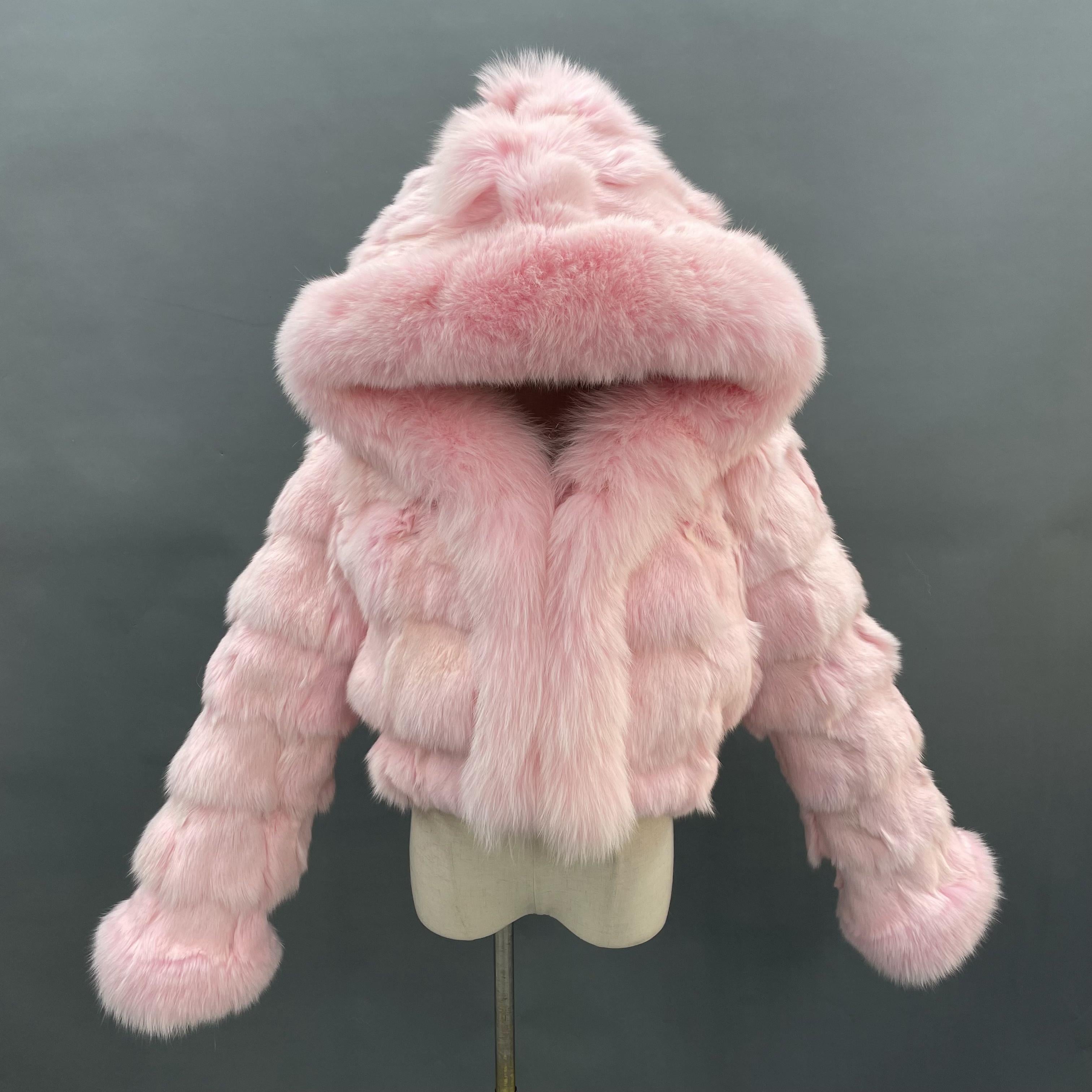 Fox Front Zipper Coat with Hood - Janefur