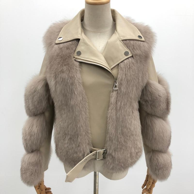 Warm Winter Leather Fluffy Real Fox Fur Jacket Women's Short Coat - Janefur