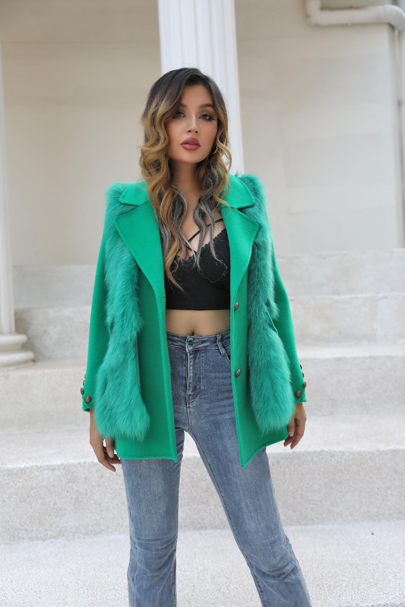 Elegant Suit-style Two-piece Double-faced Wool Coat Women's Spring and Autumn Cashmere Jacket Outerwear - Janefur