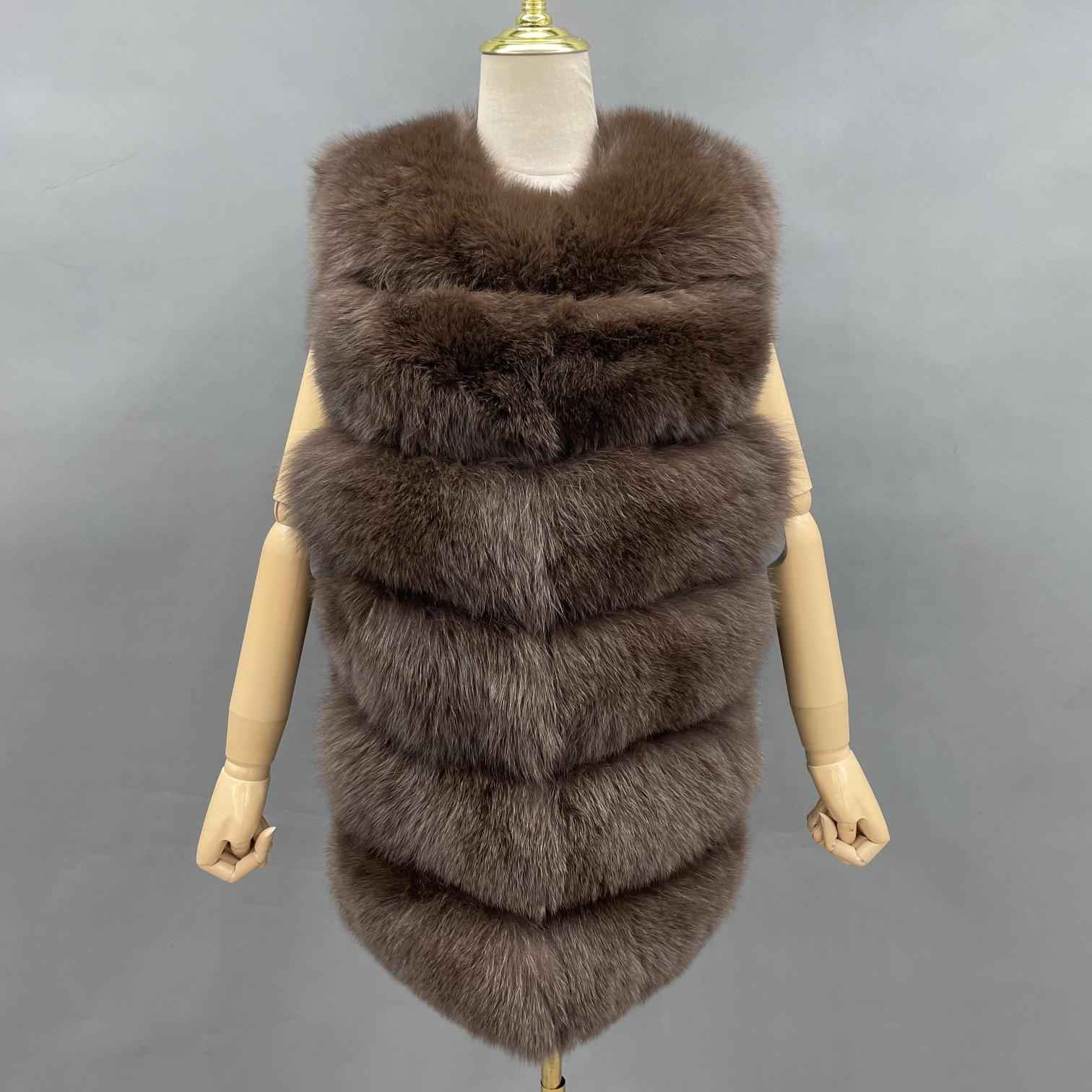 Fashion Women's Comfortable Fluffy Fox Fur Vest Solid Color - Janefur