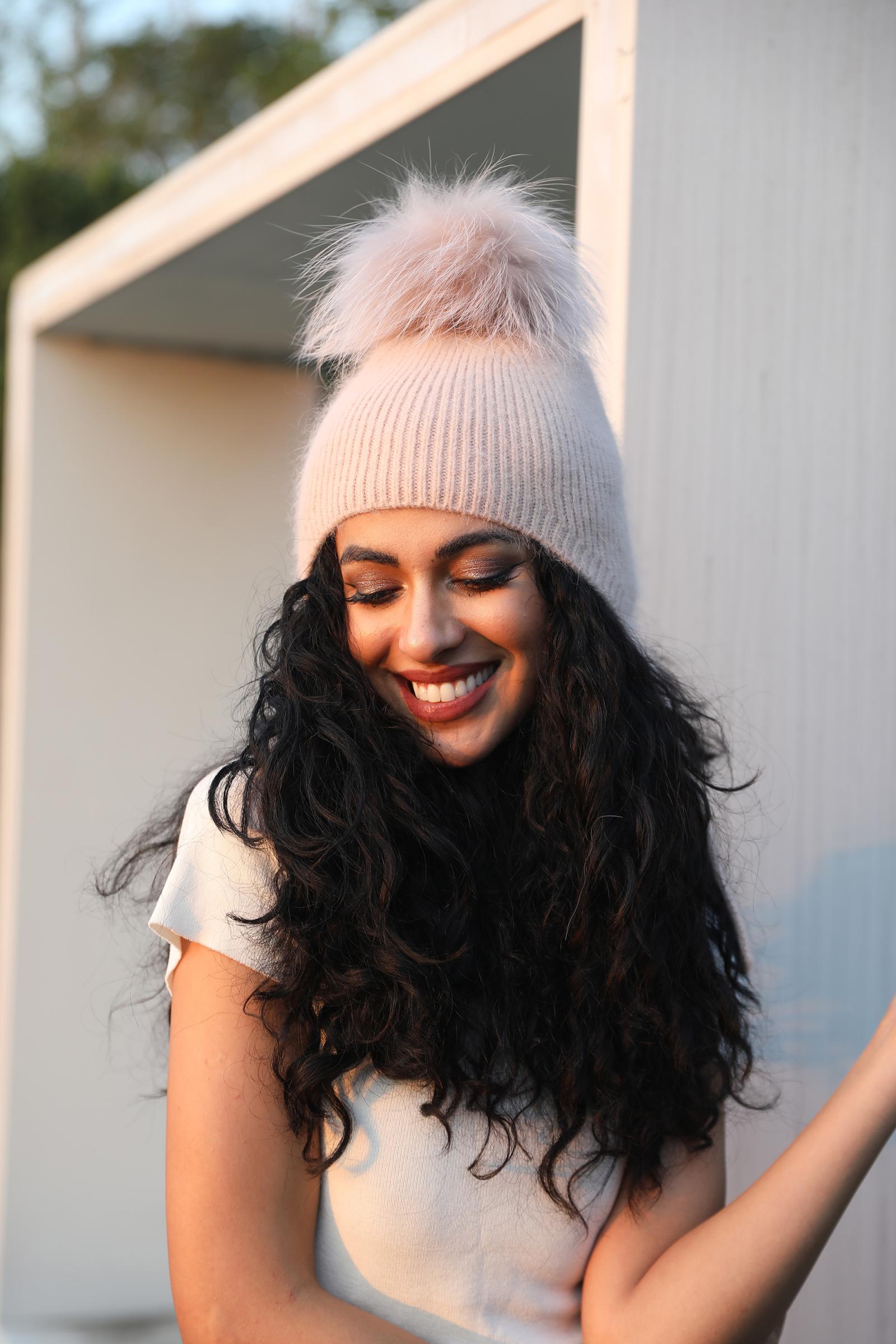 Adult Rabbit Fur Pom Pom Ear Muff Hat with Windproof and Warm Protection - Janefur